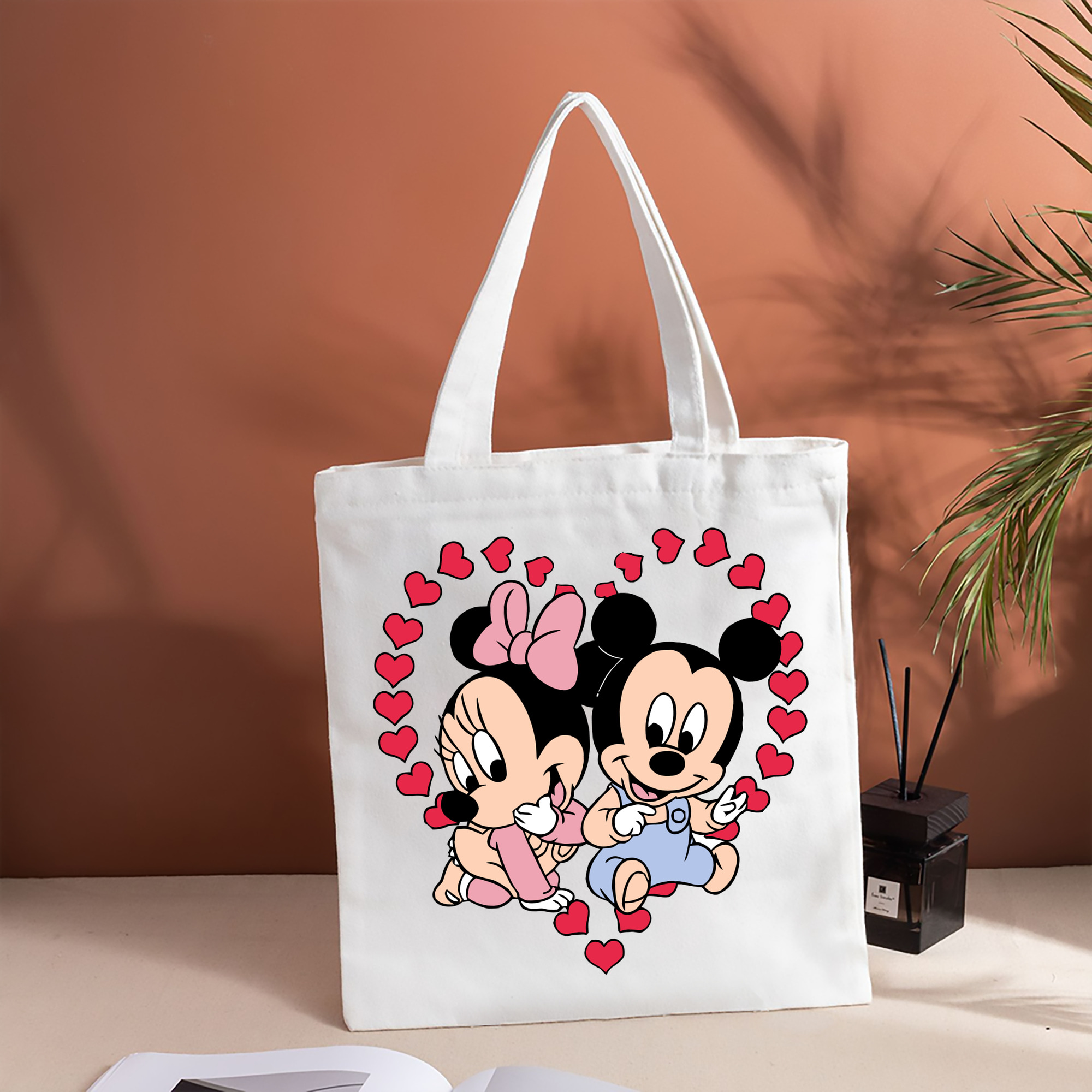 ミッキーマウス Mickey Mouse 縦型キャンバス生地手提げバッグ　トートバッグ