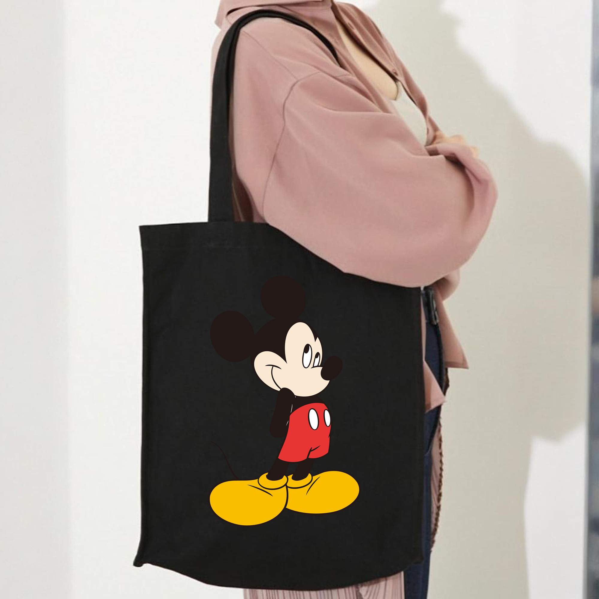 ミッキーマウス Mickey Mouse 縦型キャンバス生地手提げバッグ　トートバッグ