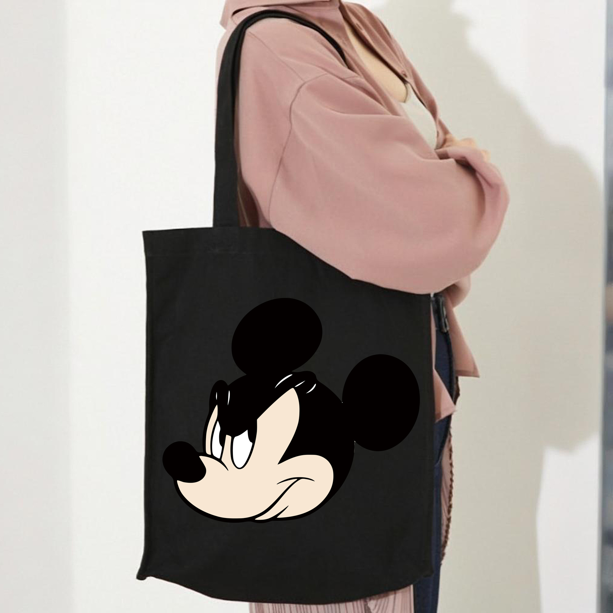 ミッキーマウス Mickey Mouse 縦型キャンバス生地手提げバッグ　トートバッグ