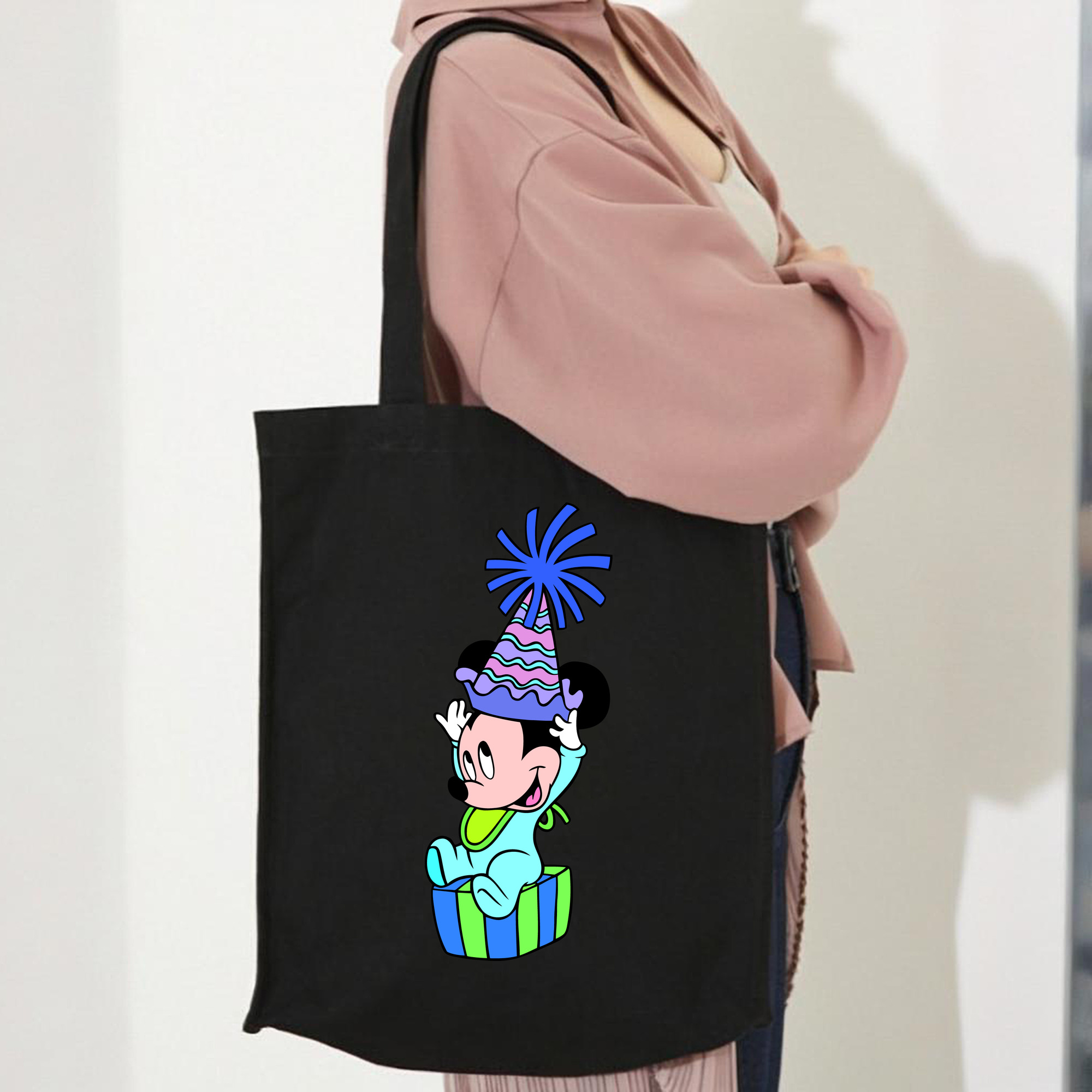 ミッキーマウス Mickey Mouse 縦型キャンバス生地手提げバッグ　トートバッグ