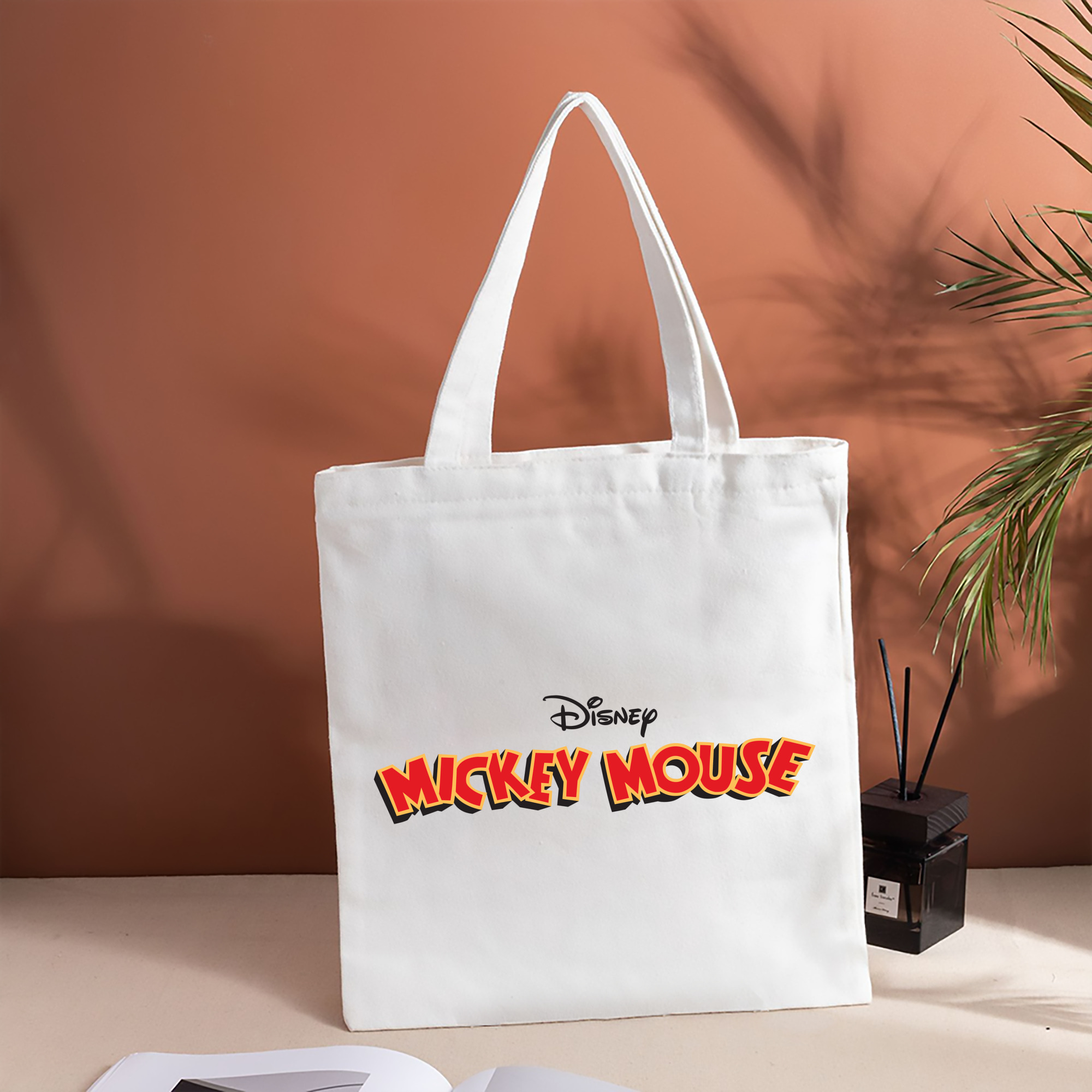 ミッキーマウス Mickey Mouse 縦型キャンバス生地手提げバッグ　トートバッグ
