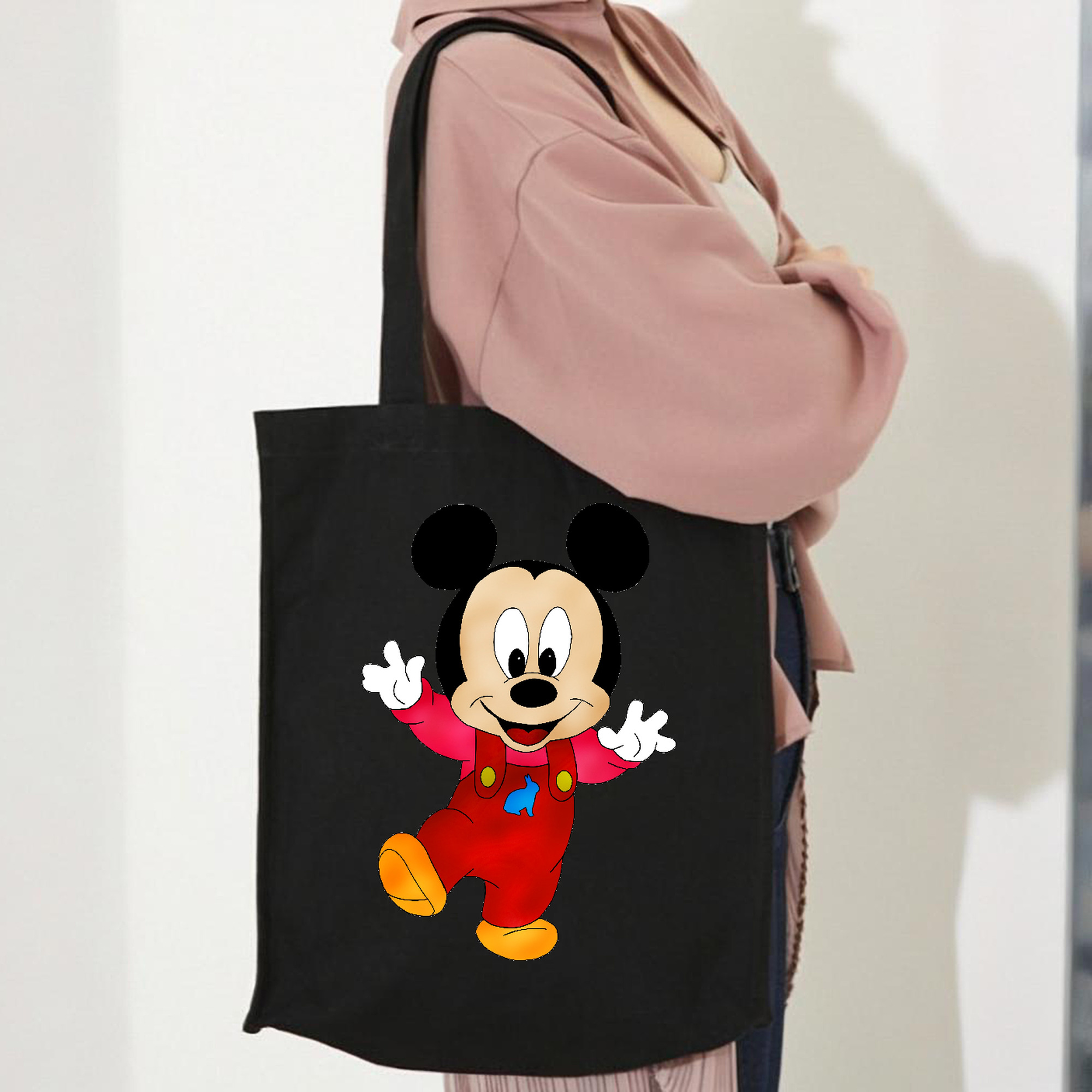 ミッキーマウス Mickey Mouse 縦型キャンバス生地手提げバッグ　トートバッグ