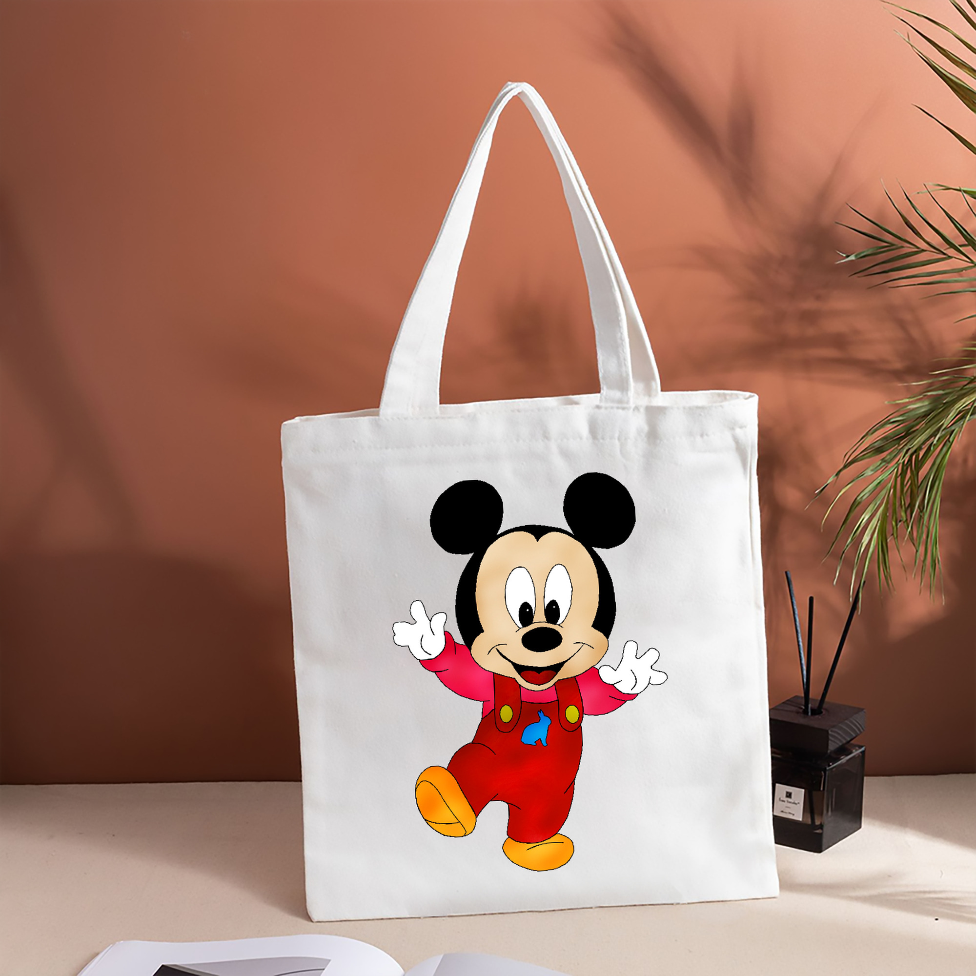 ミッキーマウス Mickey Mouse 縦型キャンバス生地手提げバッグ　トートバッグ