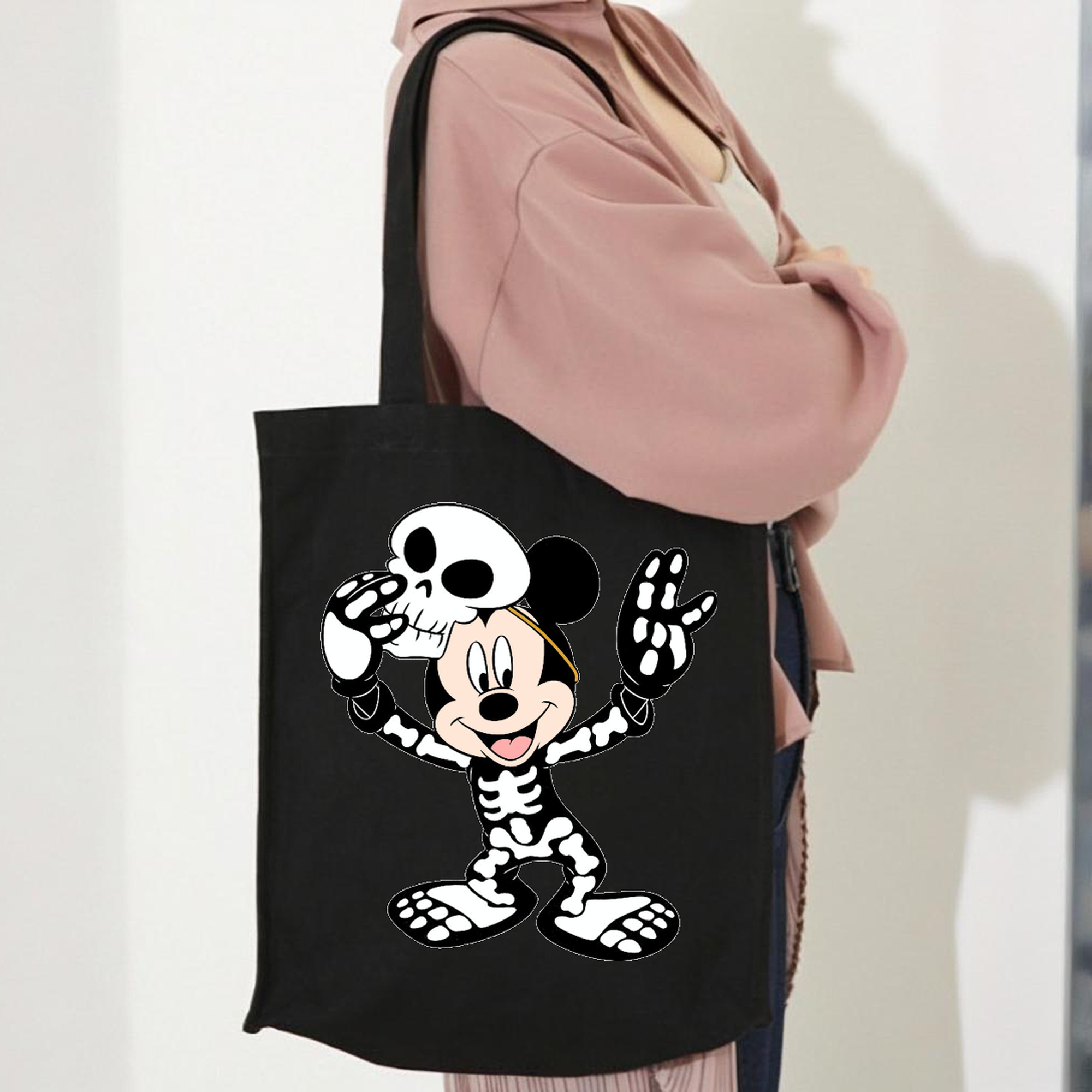 ミッキーマウス Mickey Mouse 縦型キャンバス生地手提げバッグ　トートバッグ