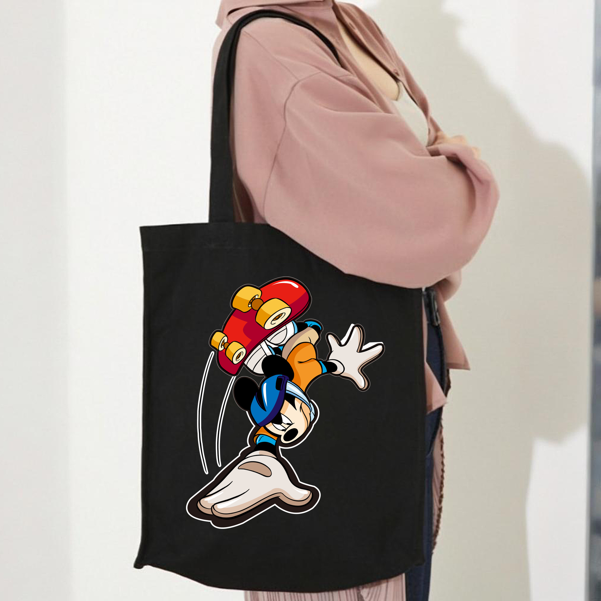 ミッキーマウス Mickey Mouse 縦型キャンバス生地手提げバッグ　トートバッグ