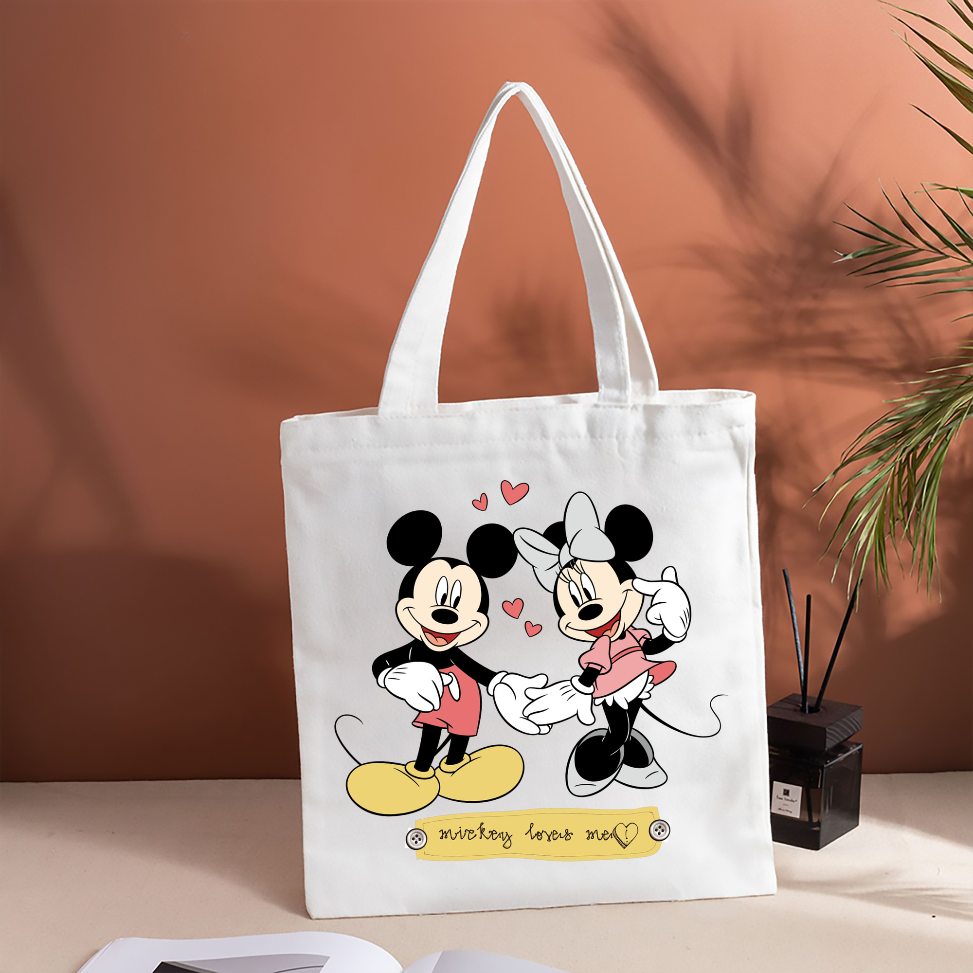 ミッキーマウス Mickey Mouse 縦型キャンバス生地手提げバッグ　トートバッグ