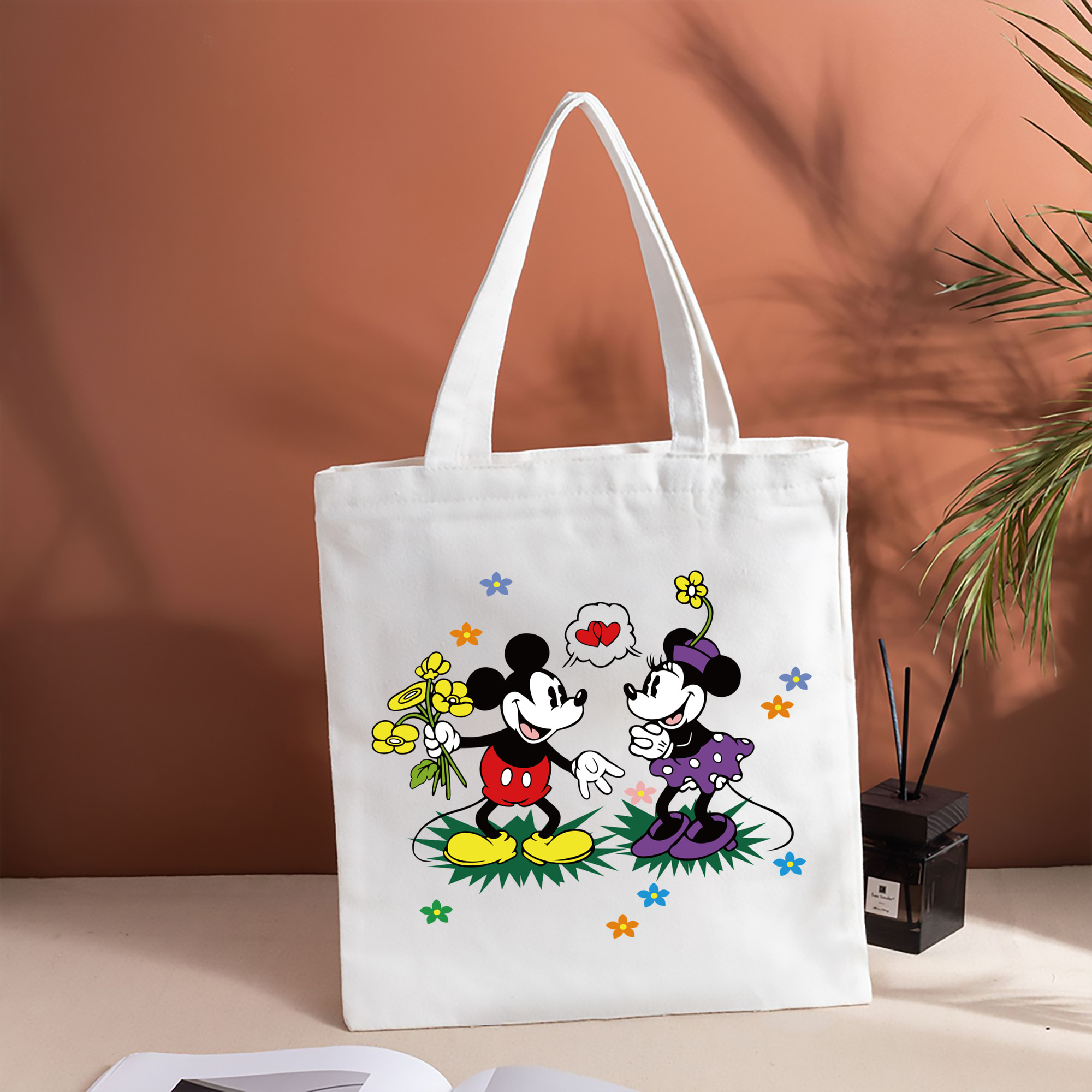 ミッキーマウス Mickey Mouse 縦型キャンバス生地手提げバッグ　トートバッグ