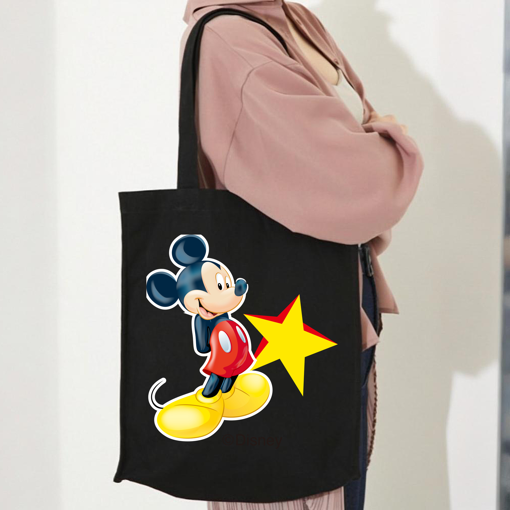 ミッキーマウス Mickey Mouse 縦型キャンバス生地手提げバッグ　トートバッグ