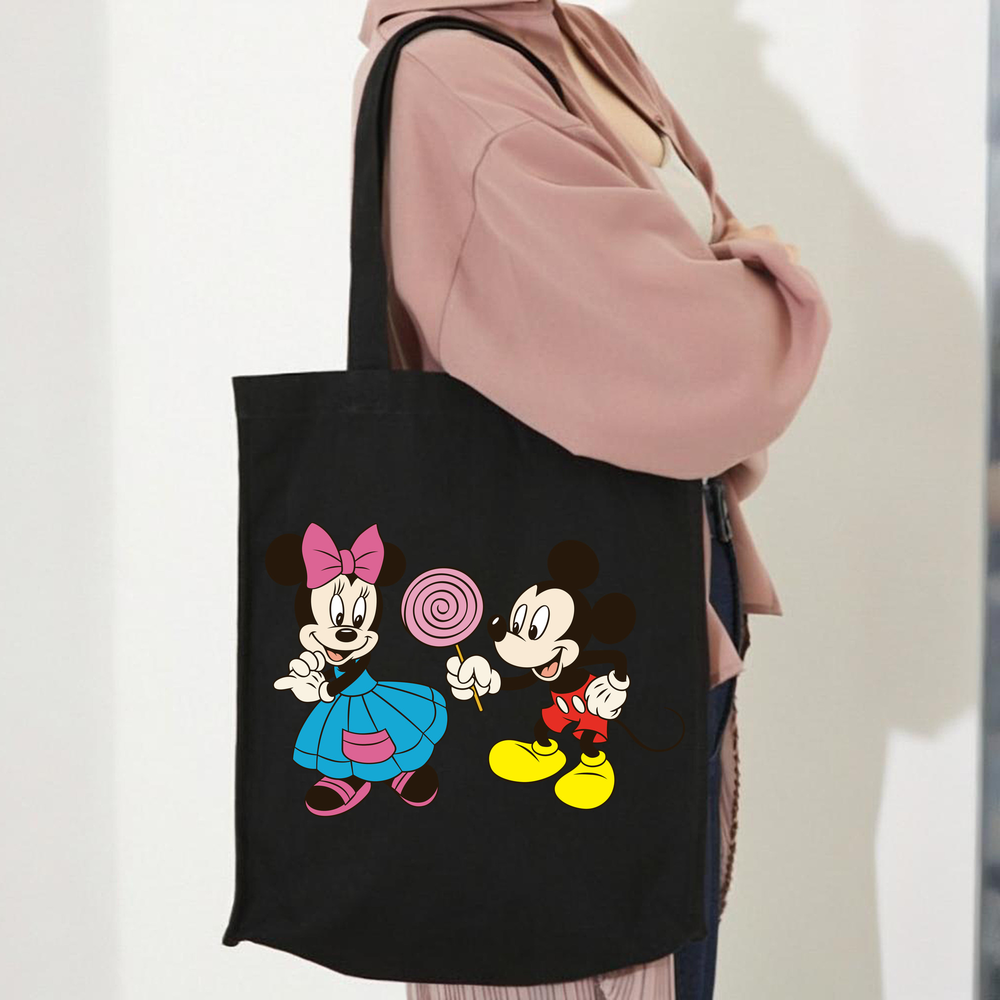 ミッキーマウス Mickey Mouse 縦型キャンバス生地手提げバッグ　トートバッグ