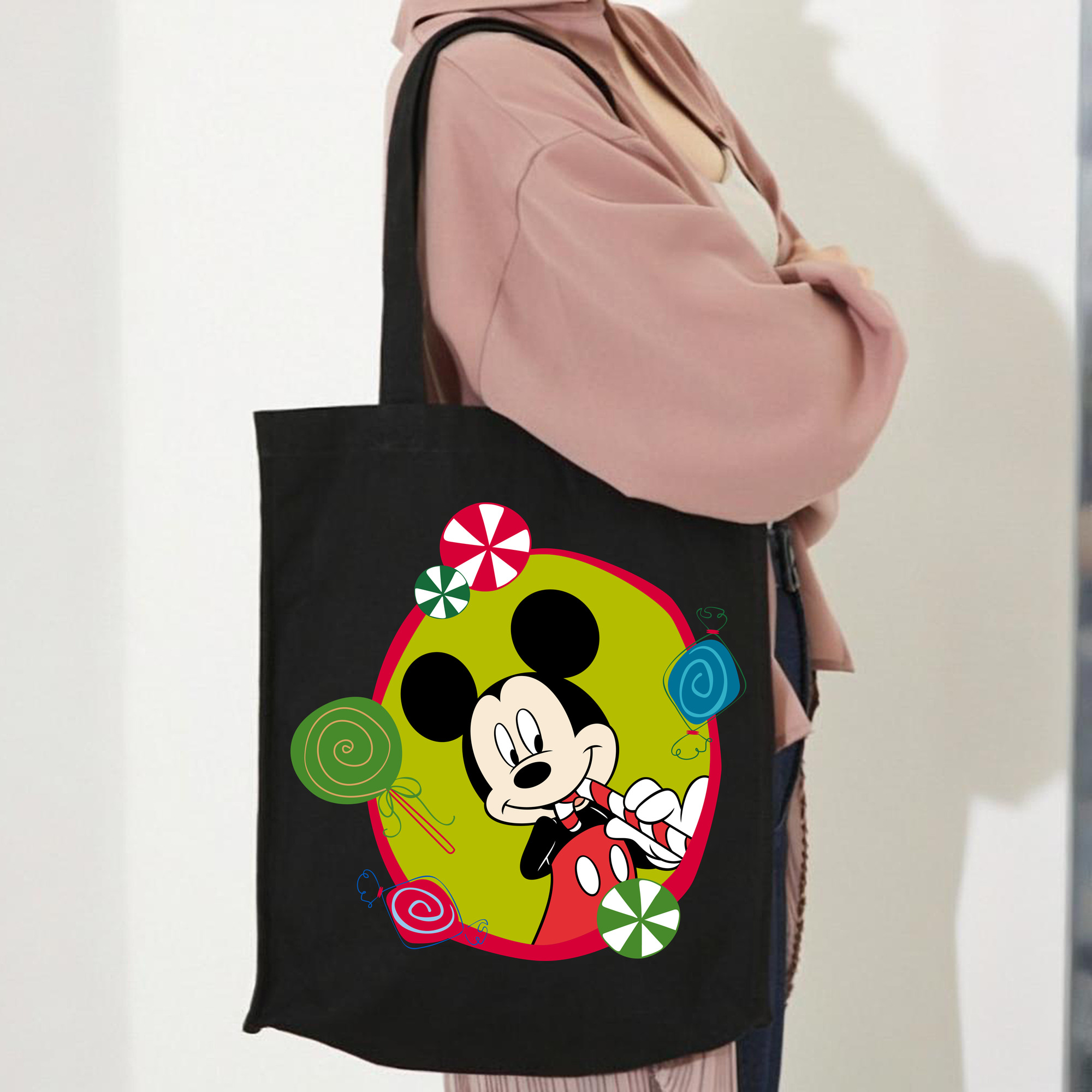 ミッキーマウス Mickey Mouse 縦型キャンバス生地手提げバッグ　トートバッグ