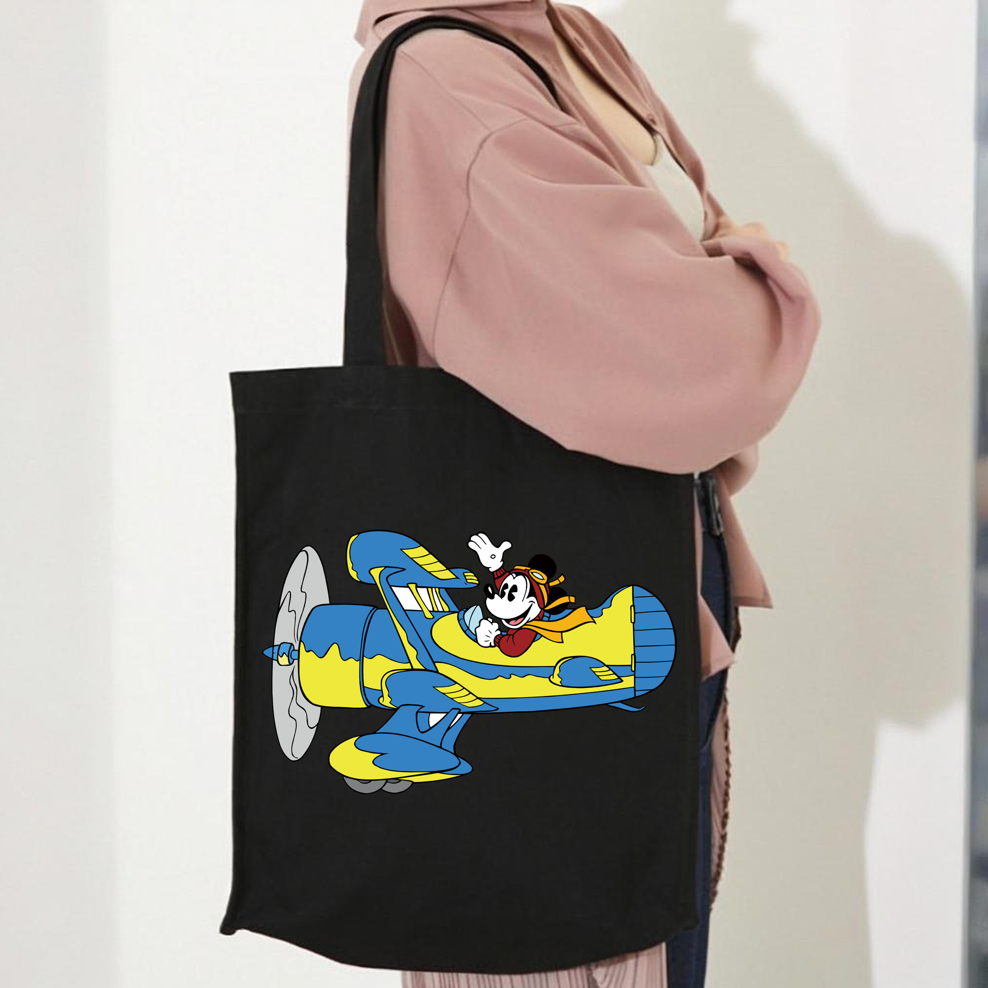 ミッキーマウス Mickey Mouse 縦型キャンバス生地手提げバッグ　トートバッグ