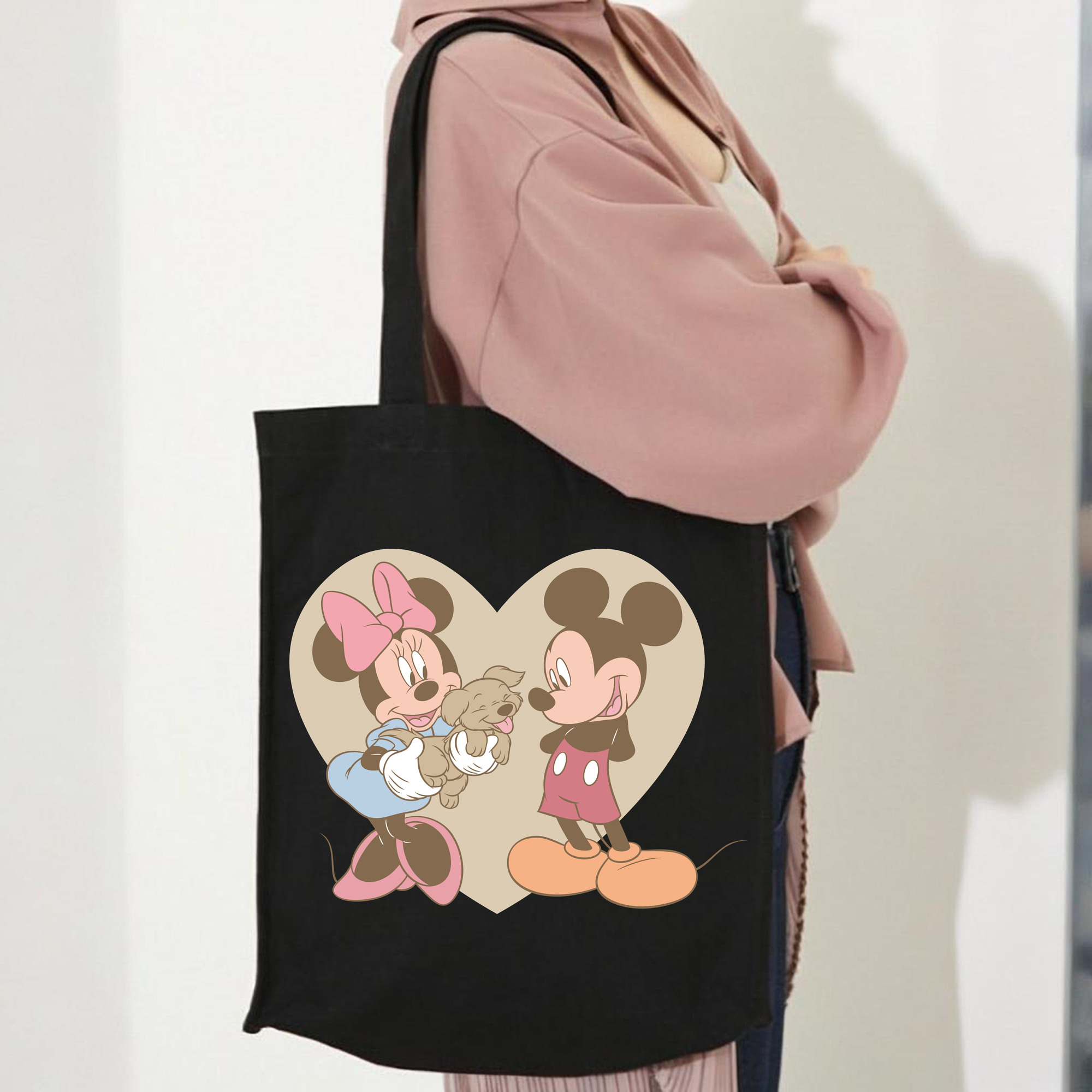 ミッキーマウス Mickey Mouse 縦型キャンバス生地手提げバッグ　トートバッグ