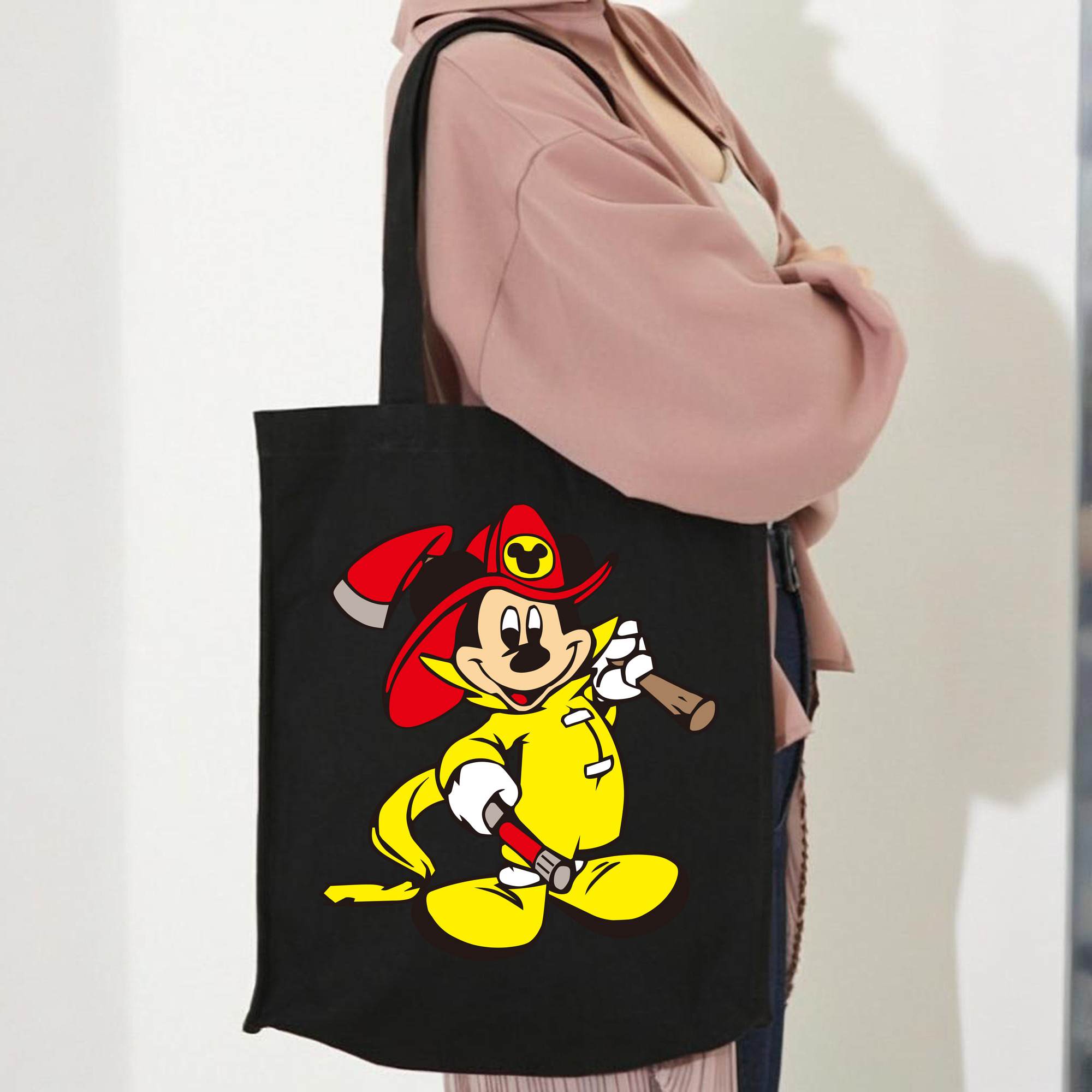 ミッキーマウス Mickey Mouse 縦型キャンバス生地手提げバッグ　トートバッグ