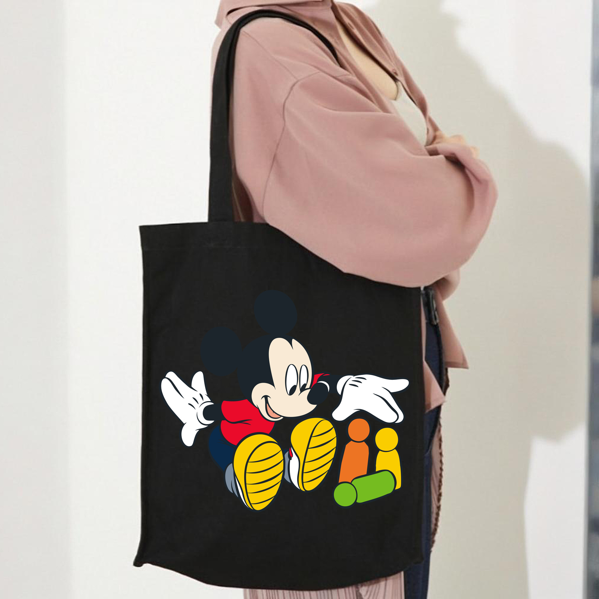 ミッキーマウス Mickey Mouse 縦型キャンバス生地手提げバッグ　トートバッグ