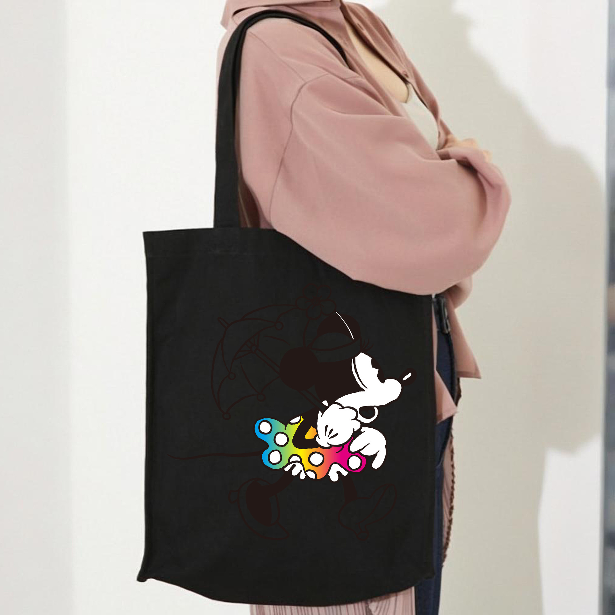 ミッキーマウス Mickey Mouse 縦型キャンバス生地手提げバッグ　トートバッグ