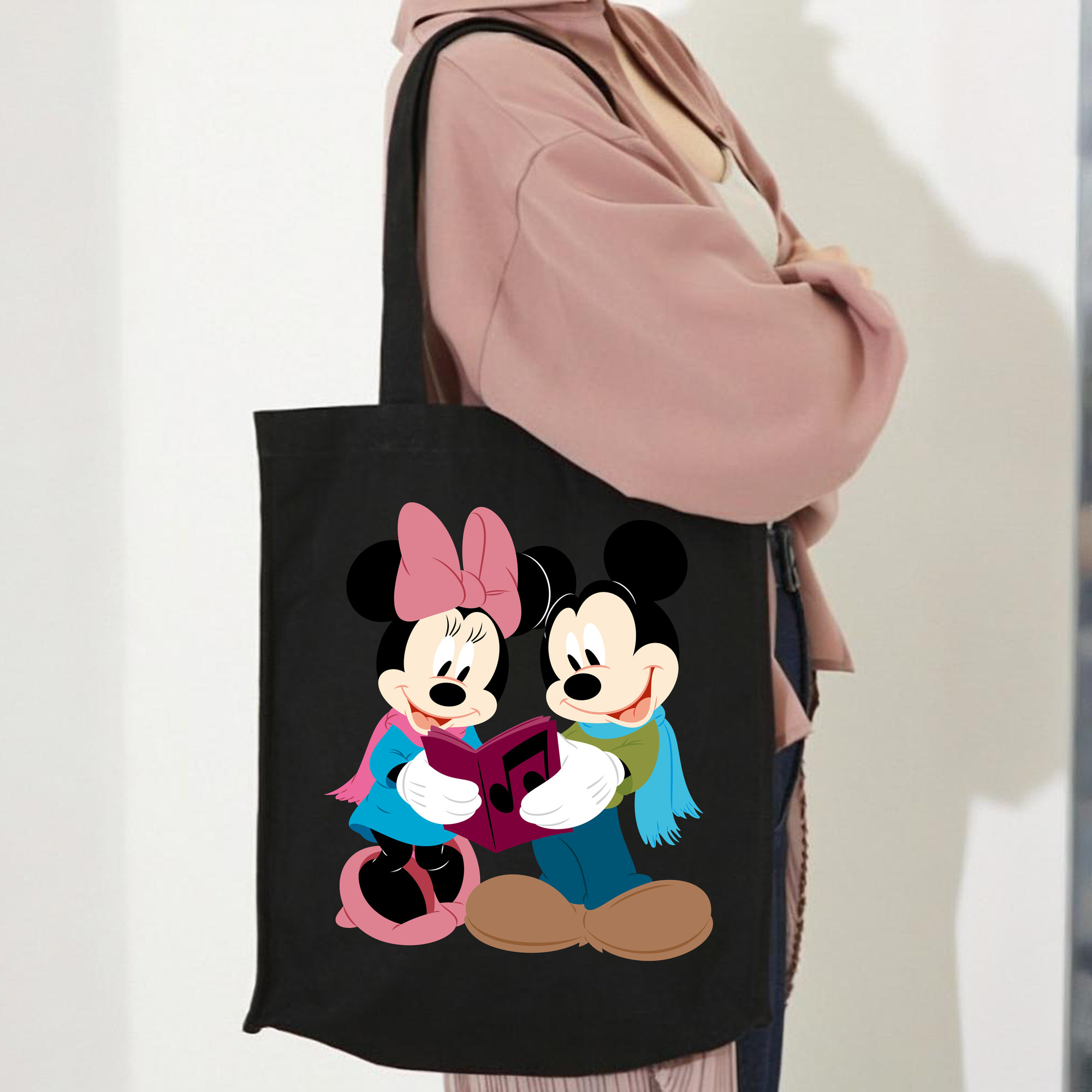 ミッキーマウス Mickey Mouse 縦型キャンバス生地手提げバッグ　トートバッグ