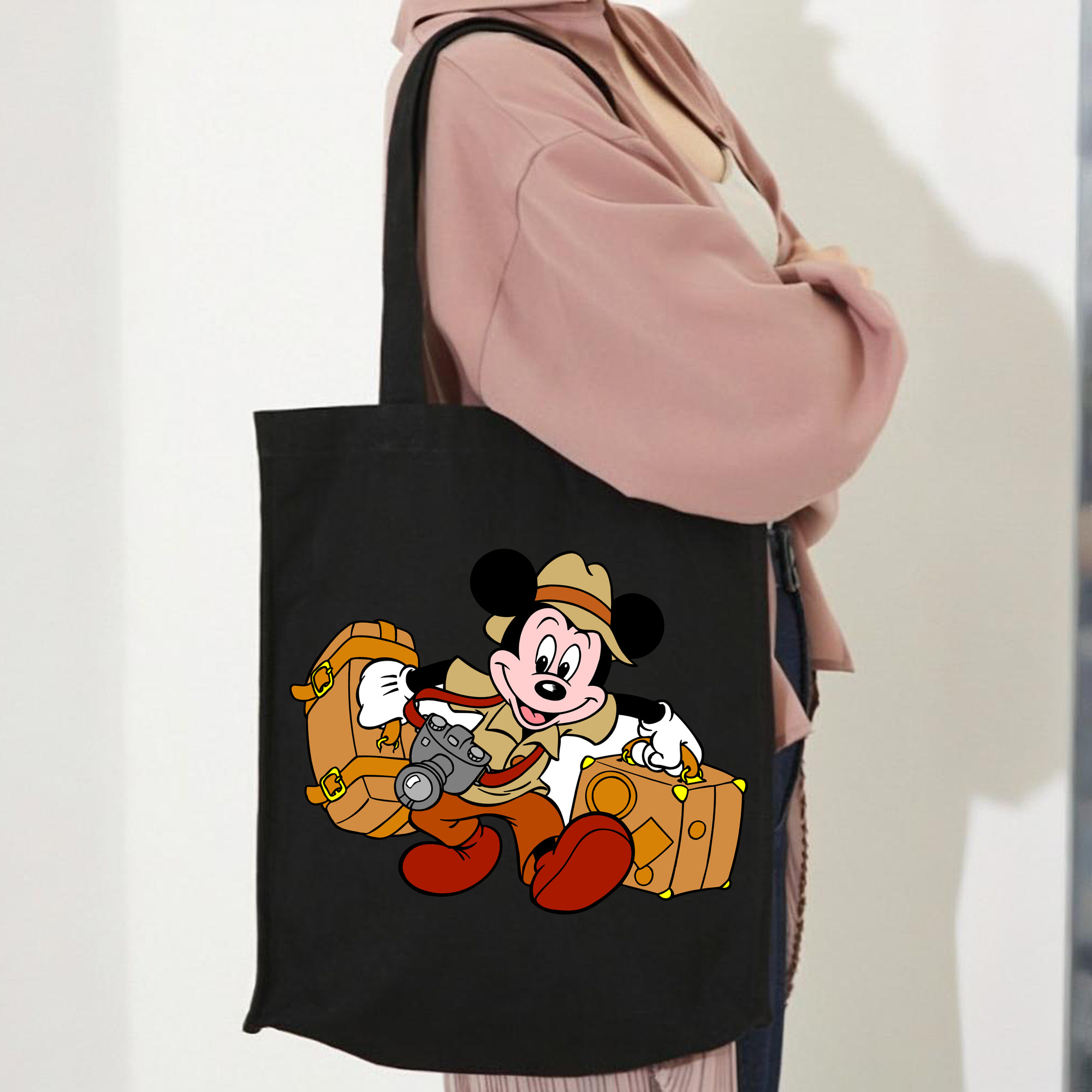 ミッキーマウス Mickey Mouse 縦型キャンバス生地手提げバッグ　トートバッグ