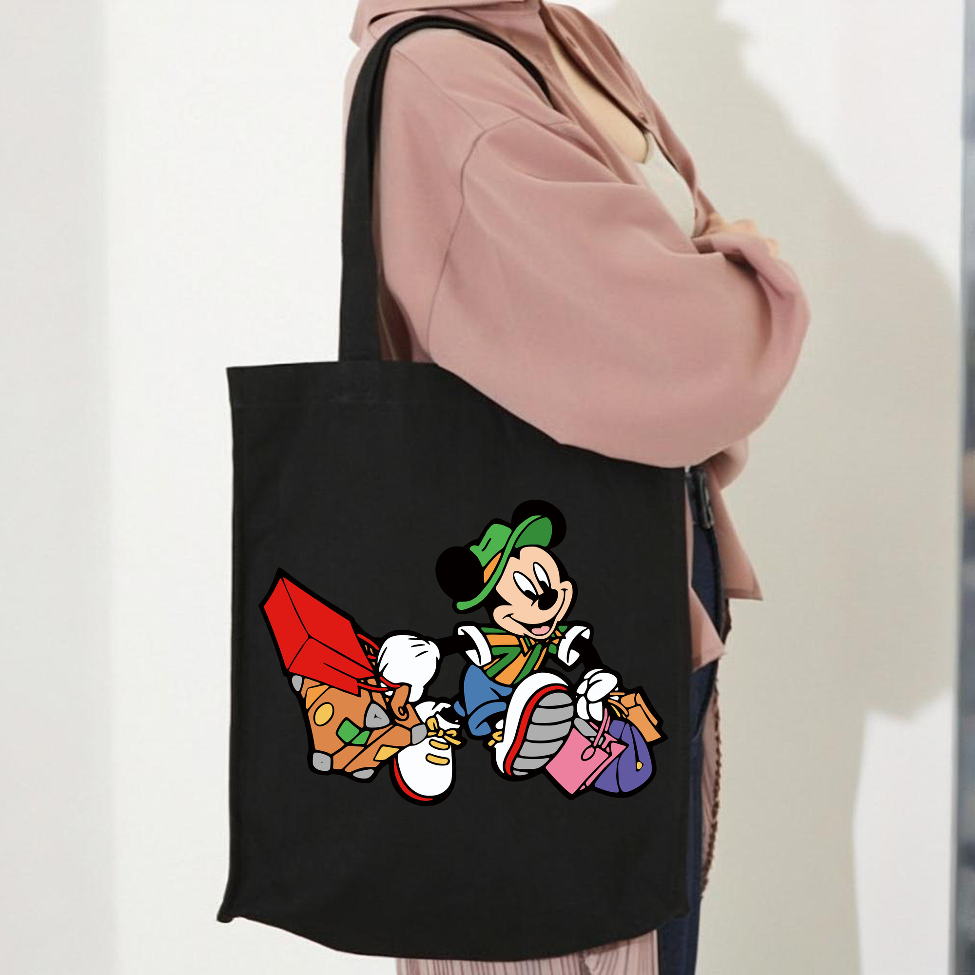 ミッキーマウス Mickey Mouse 縦型キャンバス生地手提げバッグ　トートバッグ
