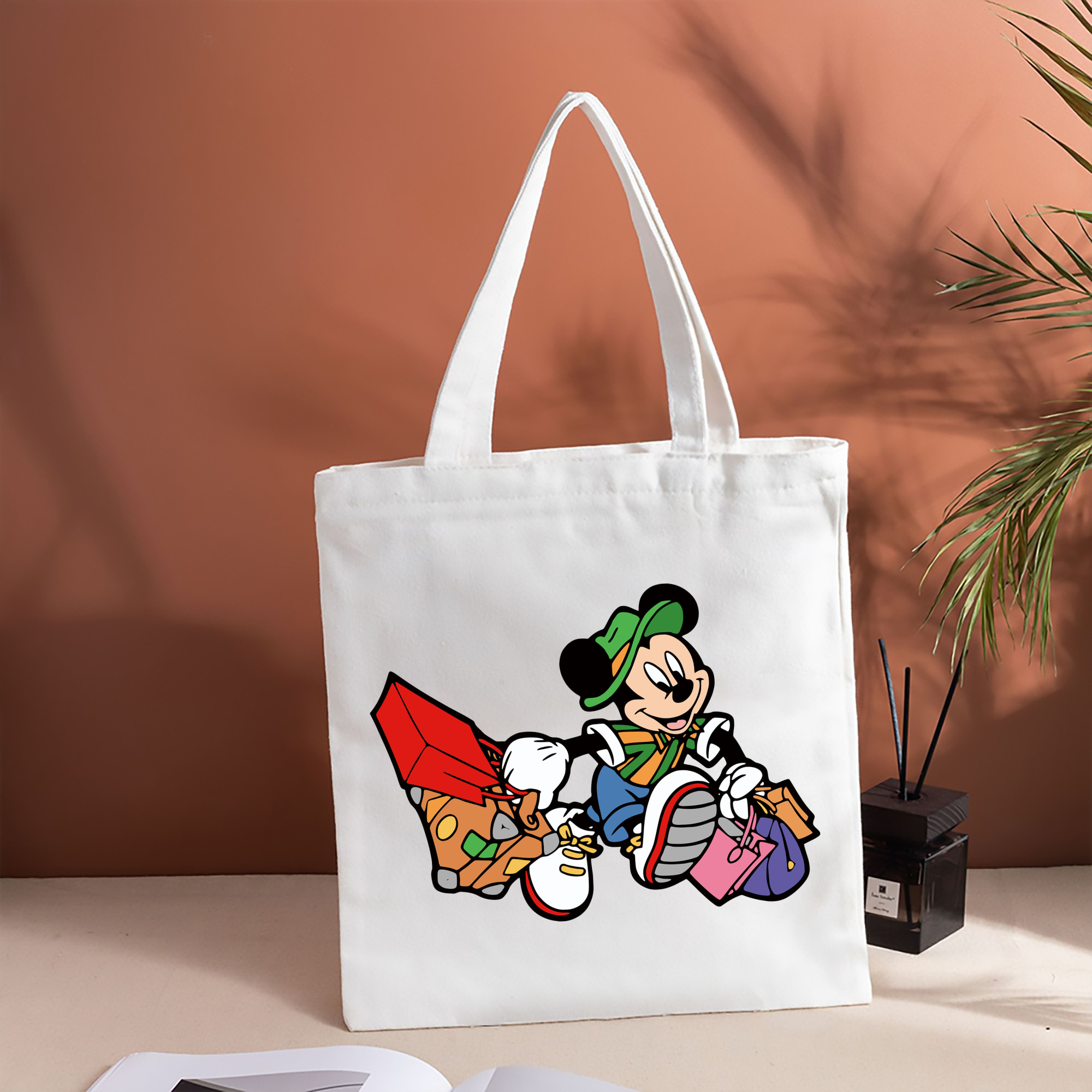 ミッキーマウス Mickey Mouse 縦型キャンバス生地手提げバッグ　トートバッグ