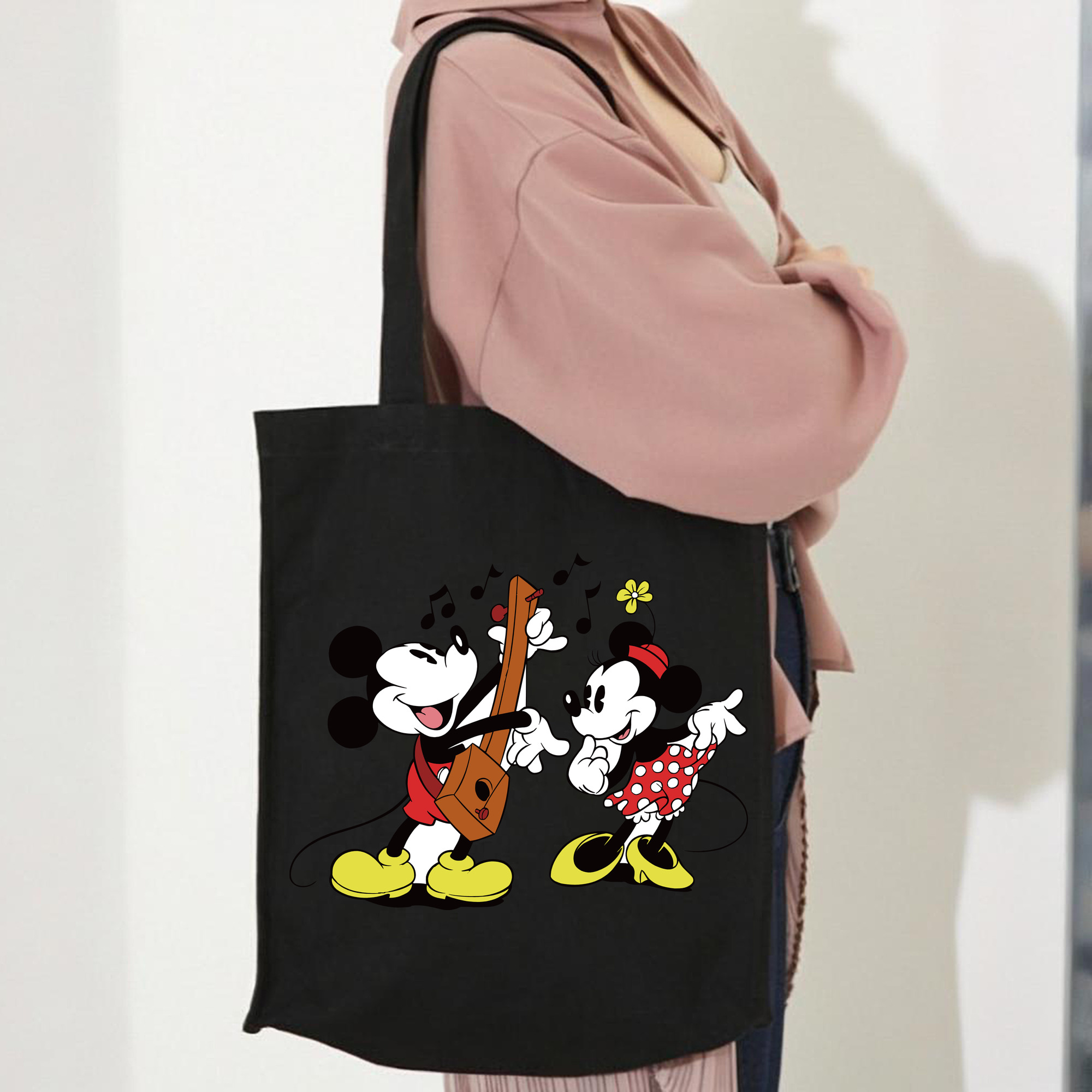 ミッキーマウス Mickey Mouse 縦型キャンバス生地手提げバッグ　トートバッグ