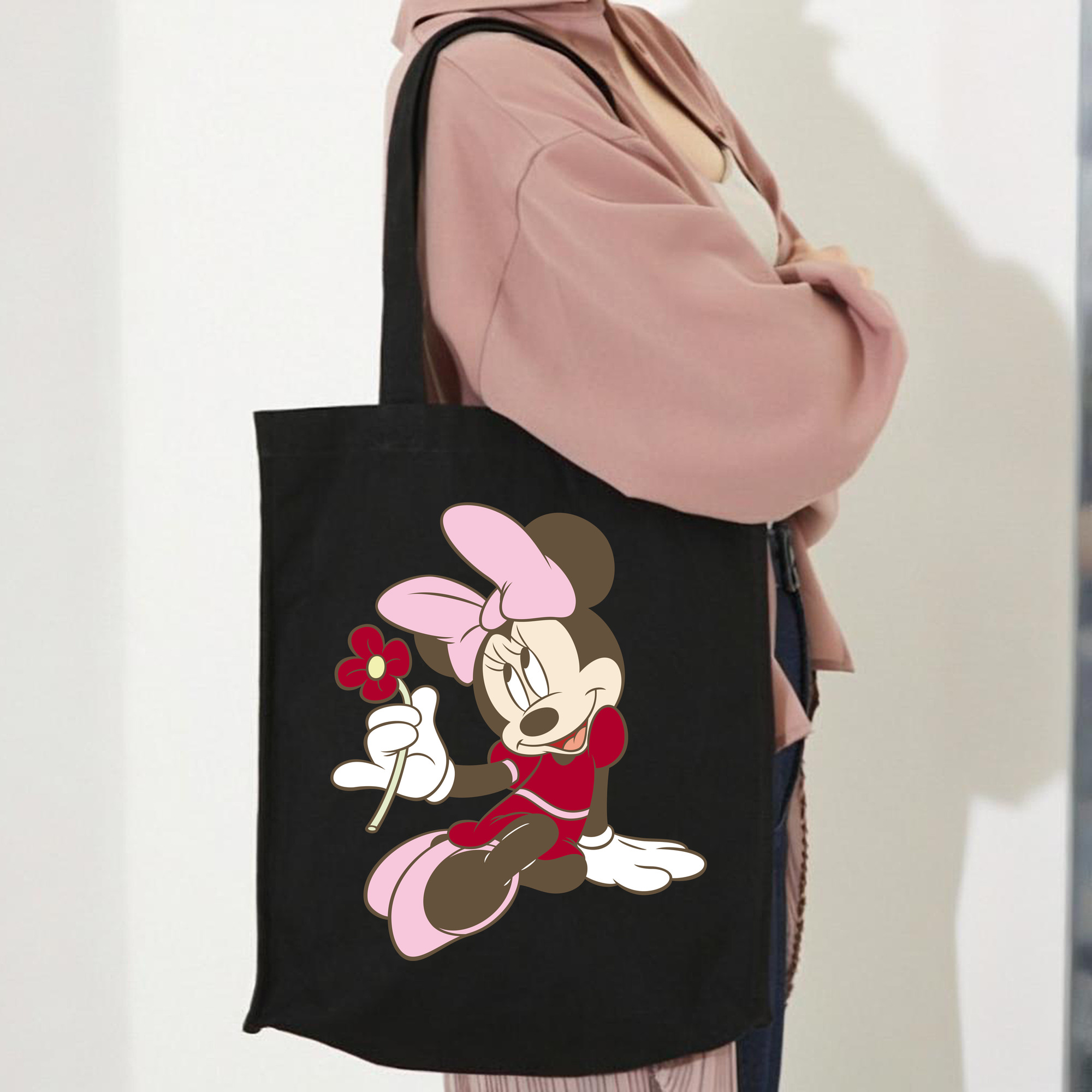 ミッキーマウス Mickey Mouse 縦型キャンバス生地手提げバッグ　トートバッグ