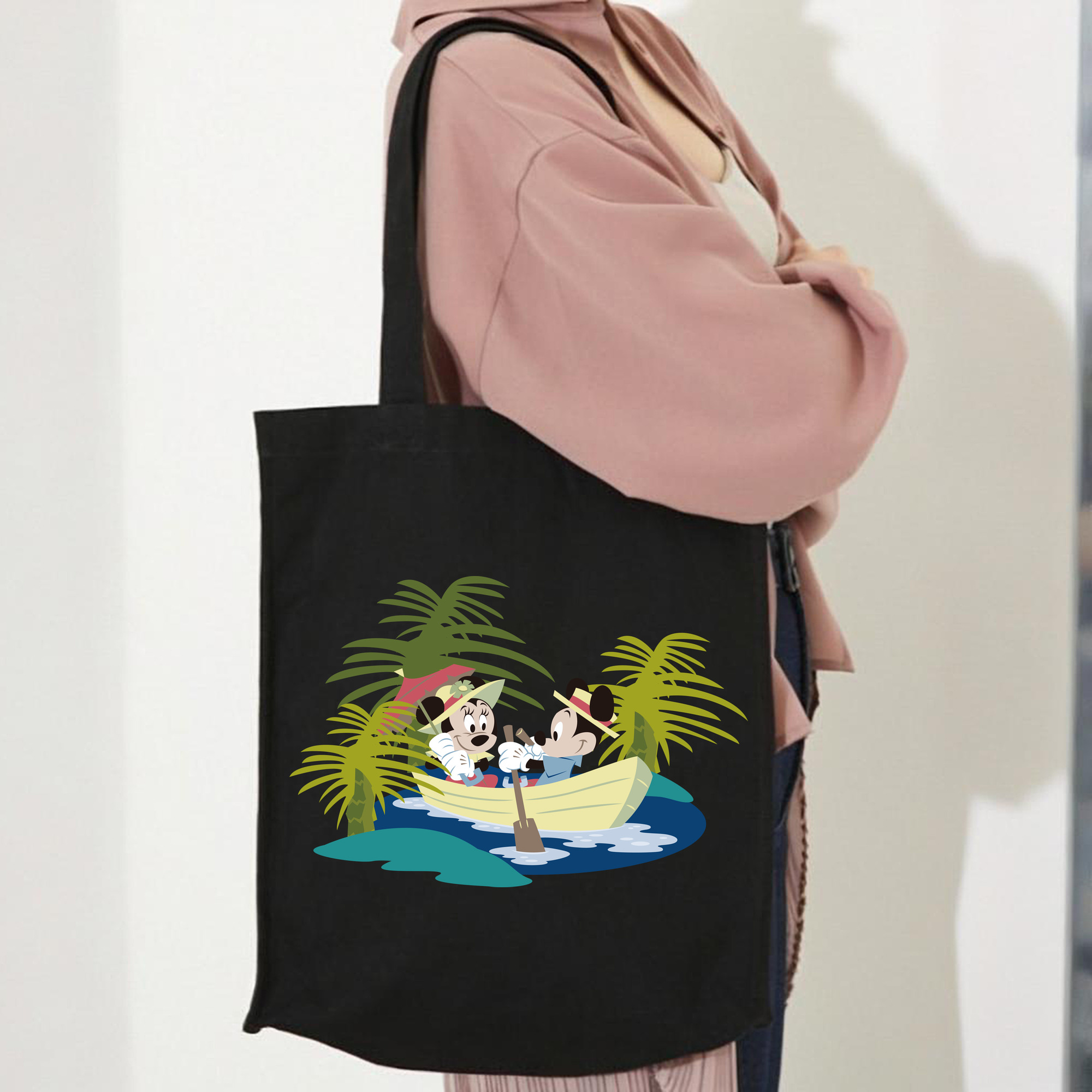 ミッキーマウス Mickey Mouse 縦型キャンバス生地手提げバッグ　トートバッグ