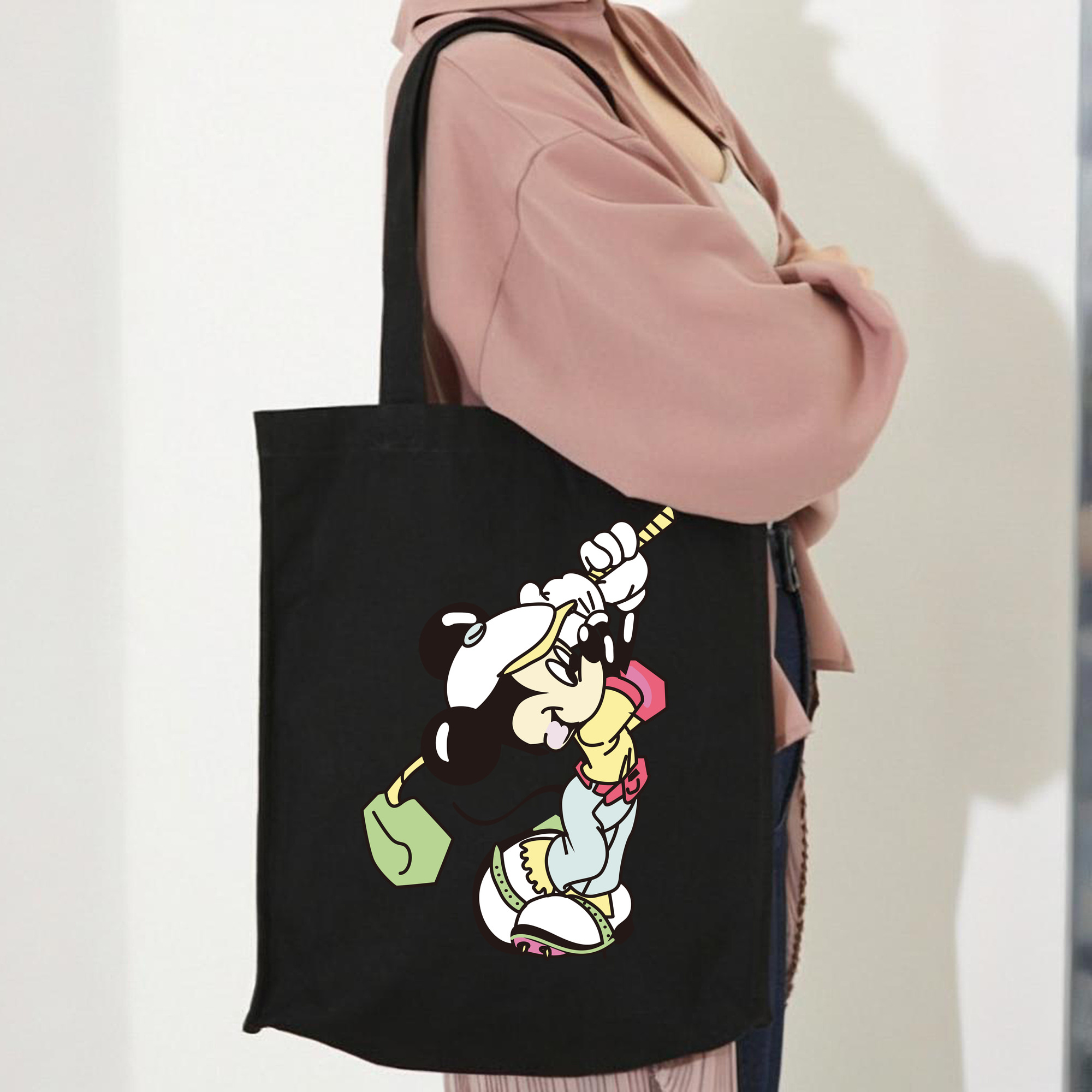 ミッキーマウス Mickey Mouse 縦型キャンバス生地手提げバッグ　トートバッグ