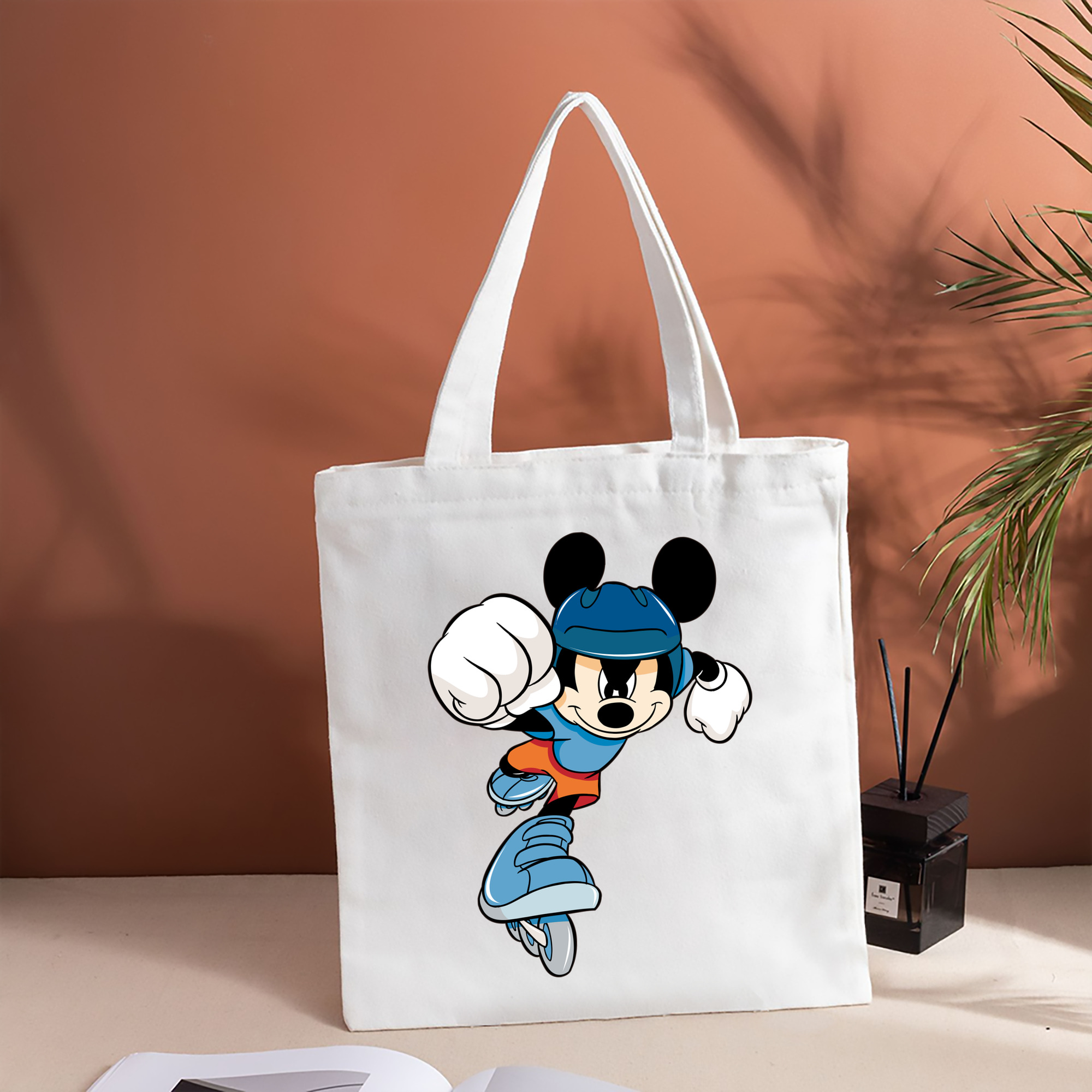 ミッキーマウス Mickey Mouse 縦型キャンバス生地手提げバッグ　トートバッグ