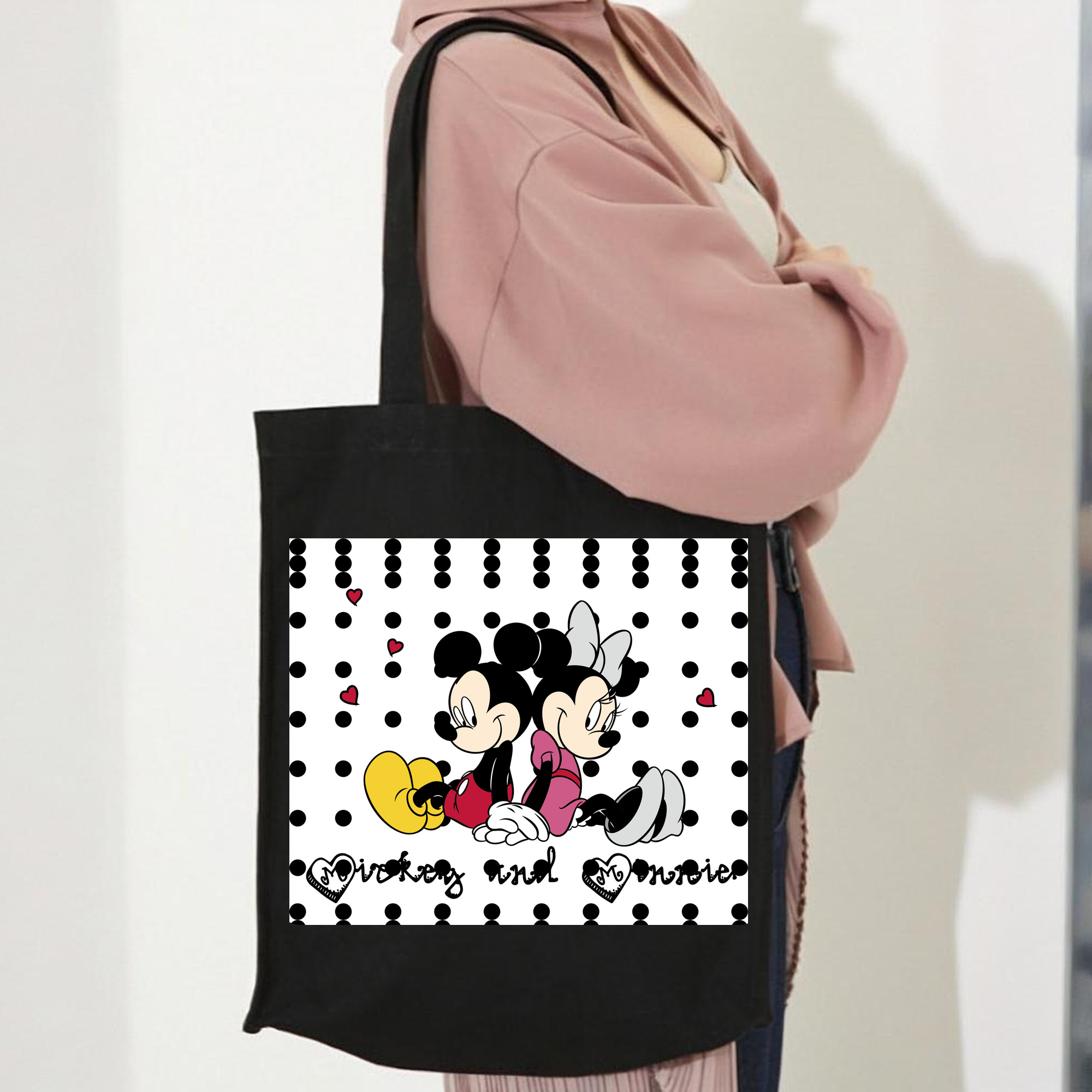 ミッキーマウス Mickey Mouse 縦型キャンバス生地手提げバッグ　トートバッグ