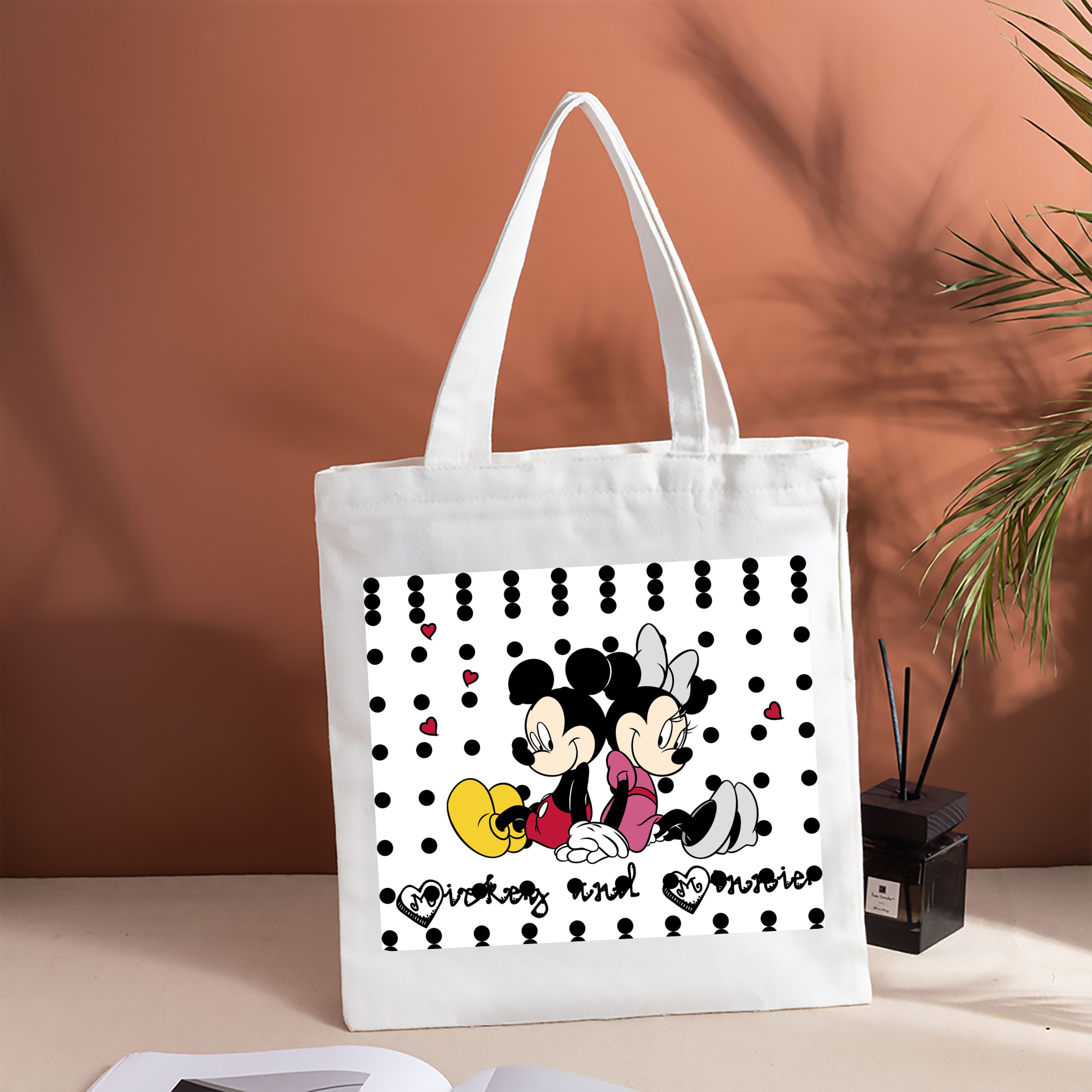 ミッキーマウス Mickey Mouse 縦型キャンバス生地手提げバッグ　トートバッグ