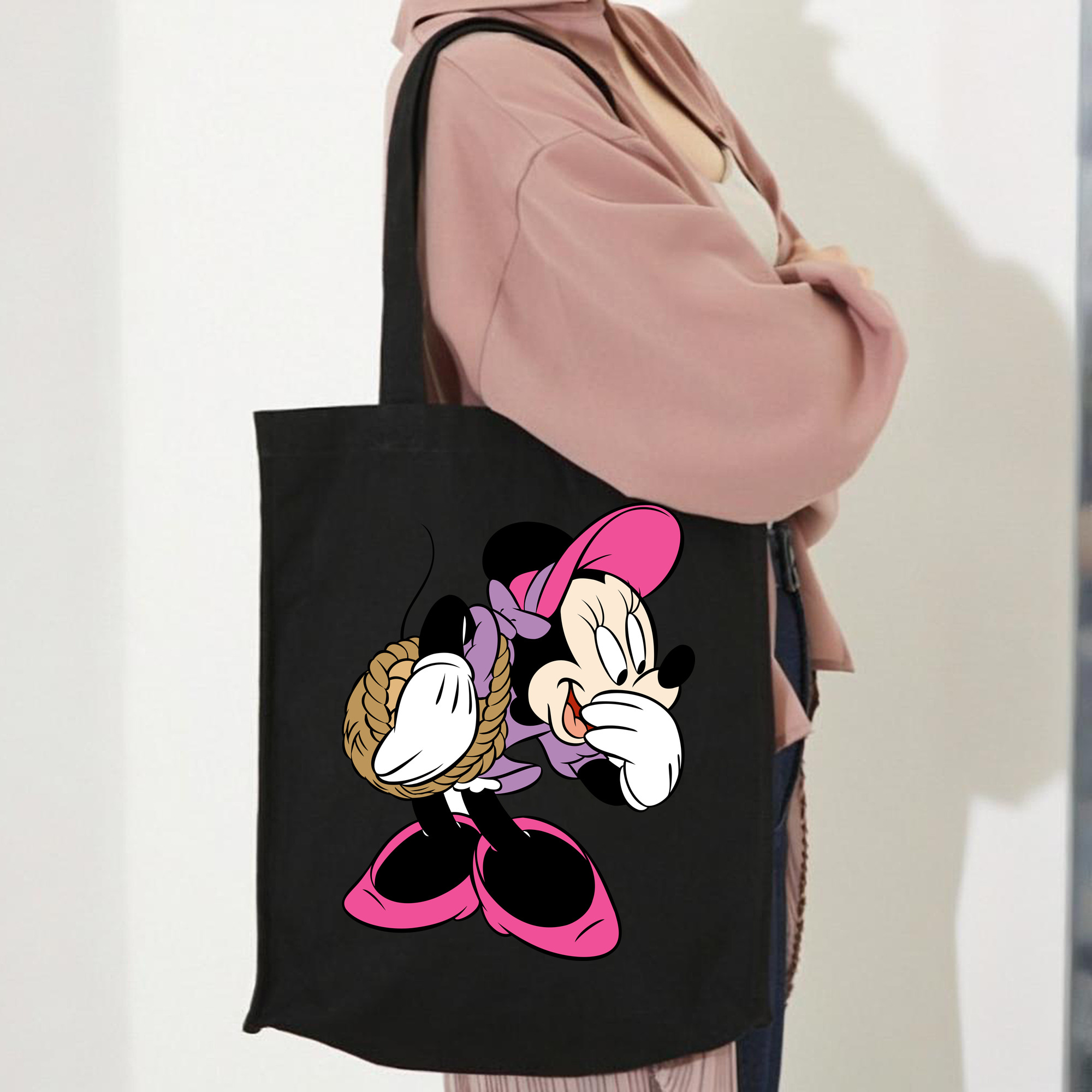 ミッキーマウス Mickey Mouse 縦型キャンバス生地手提げバッグ　トートバッグ