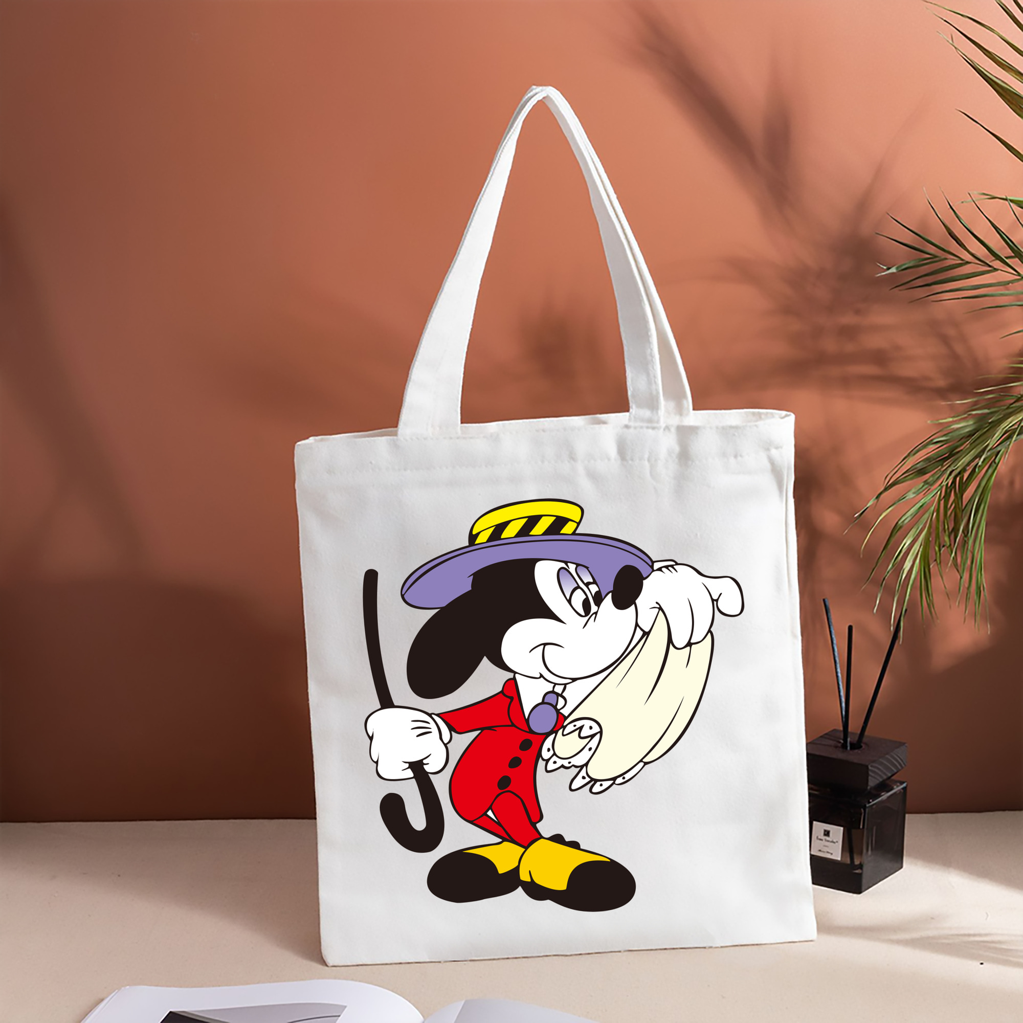 ミッキーマウス Mickey Mouse 縦型キャンバス生地手提げバッグ　トートバッグ
