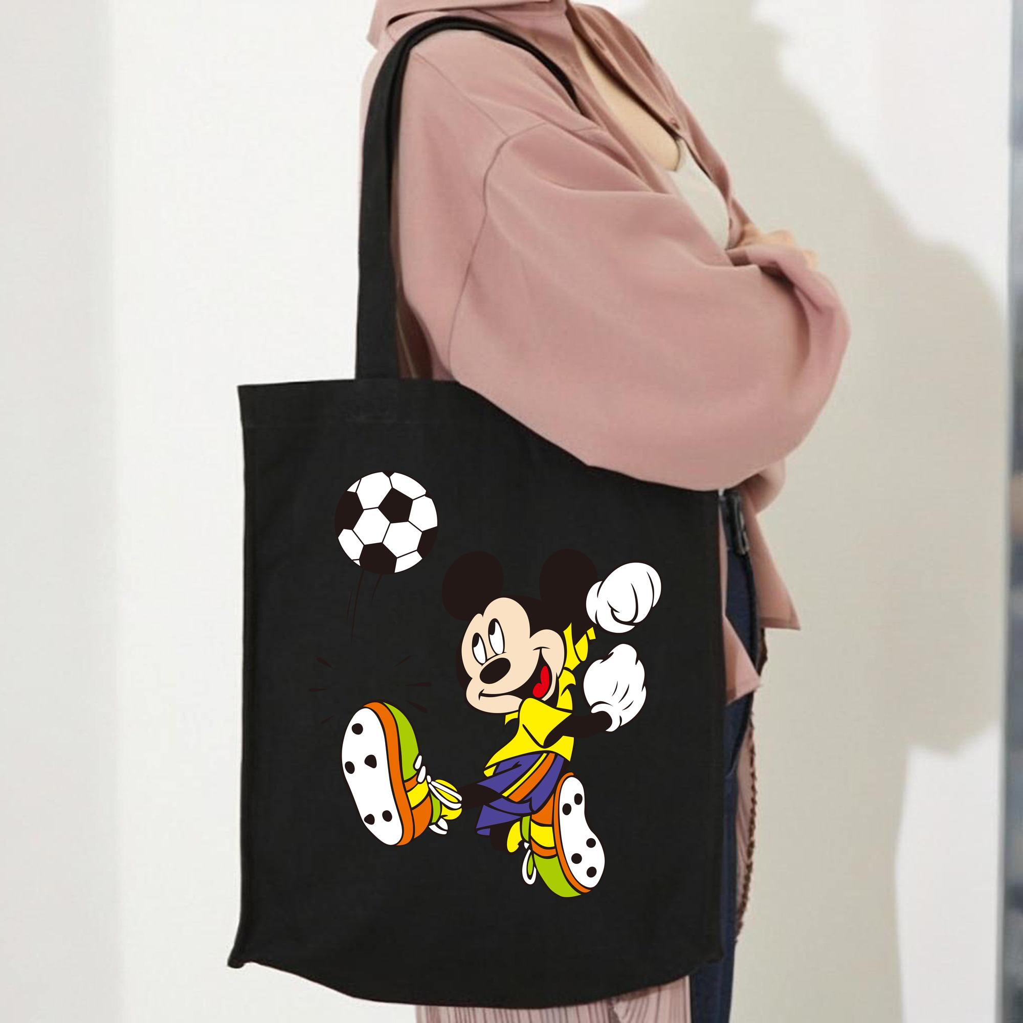 ミッキーマウス Mickey Mouse 縦型キャンバス生地手提げバッグ　トートバッグ