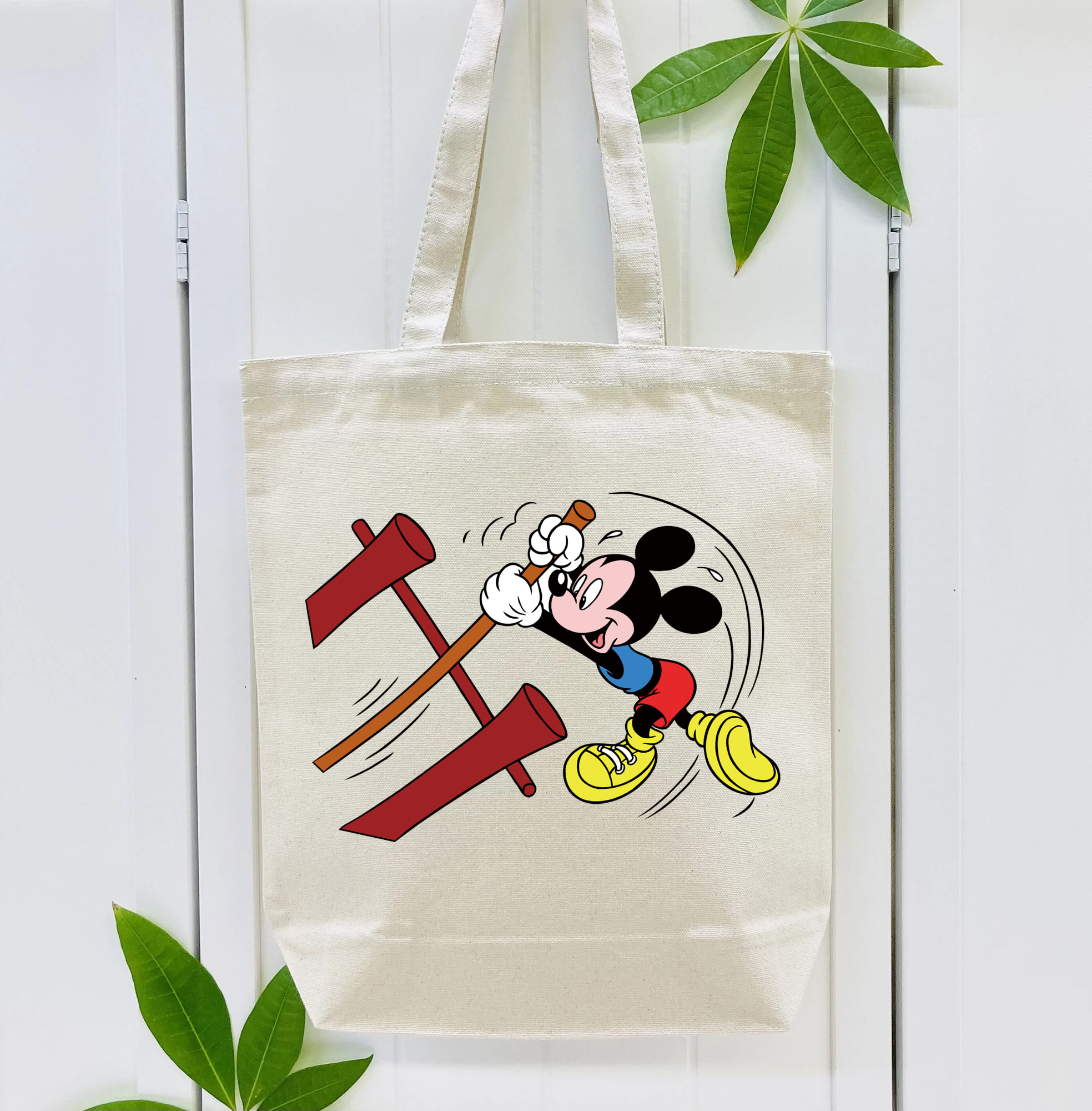 ミッキーマウス Mickey Mouse 縦型キャンバス生地手提げバッグ　トートバッグ