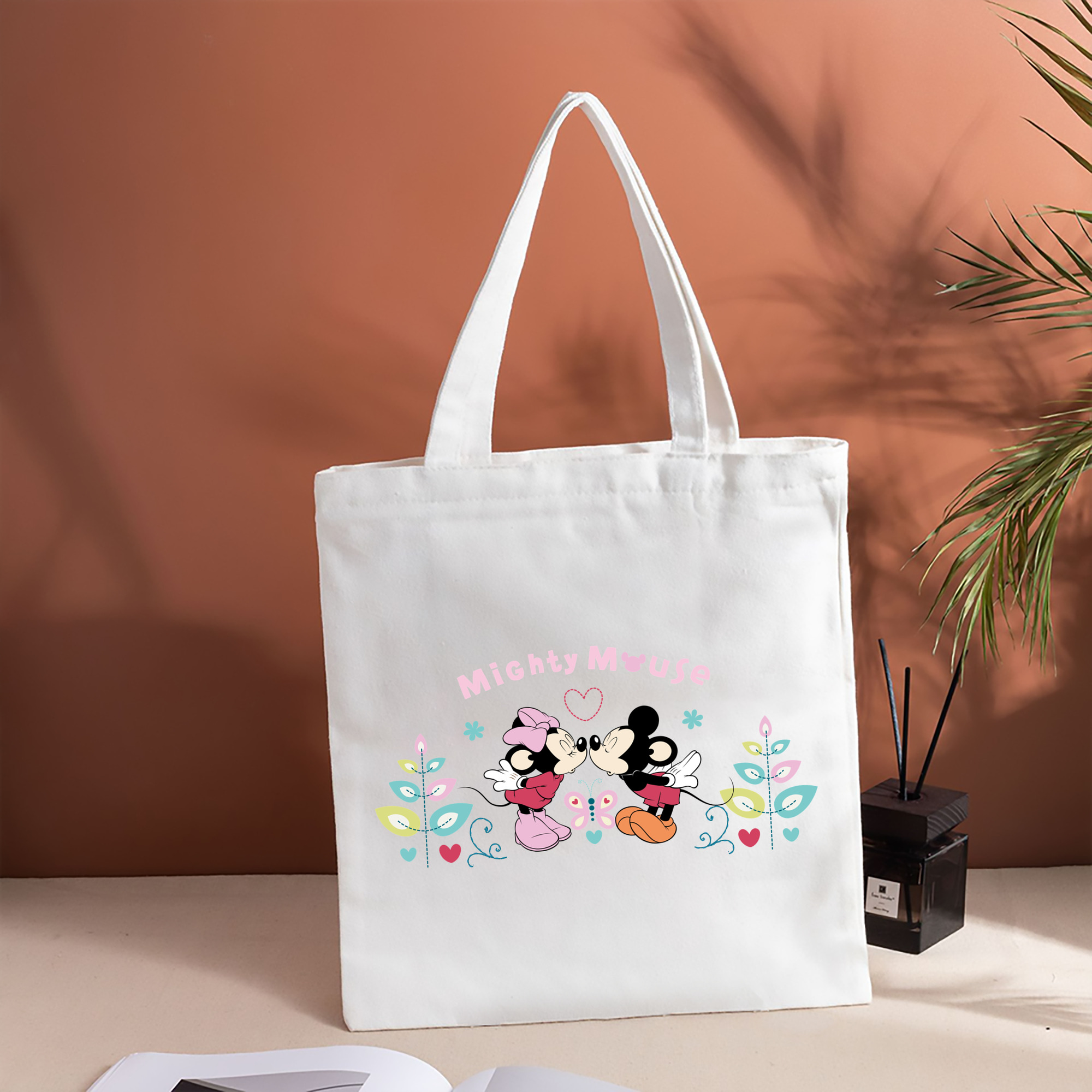 ミッキーマウス Mickey Mouse 縦型キャンバス生地手提げバッグ　トートバッグ