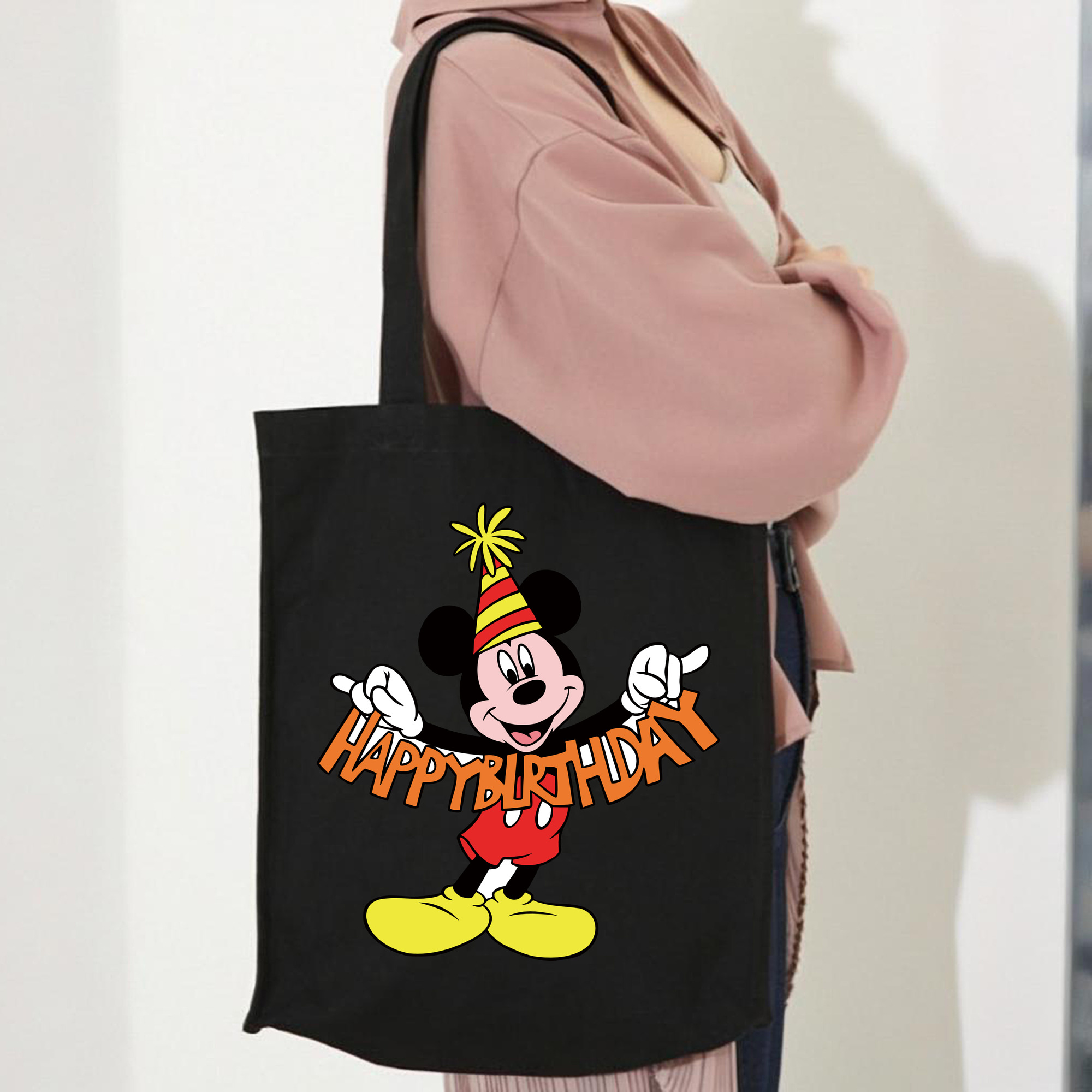 ミッキーマウス Mickey Mouse 縦型キャンバス生地手提げバッグ　トートバッグ