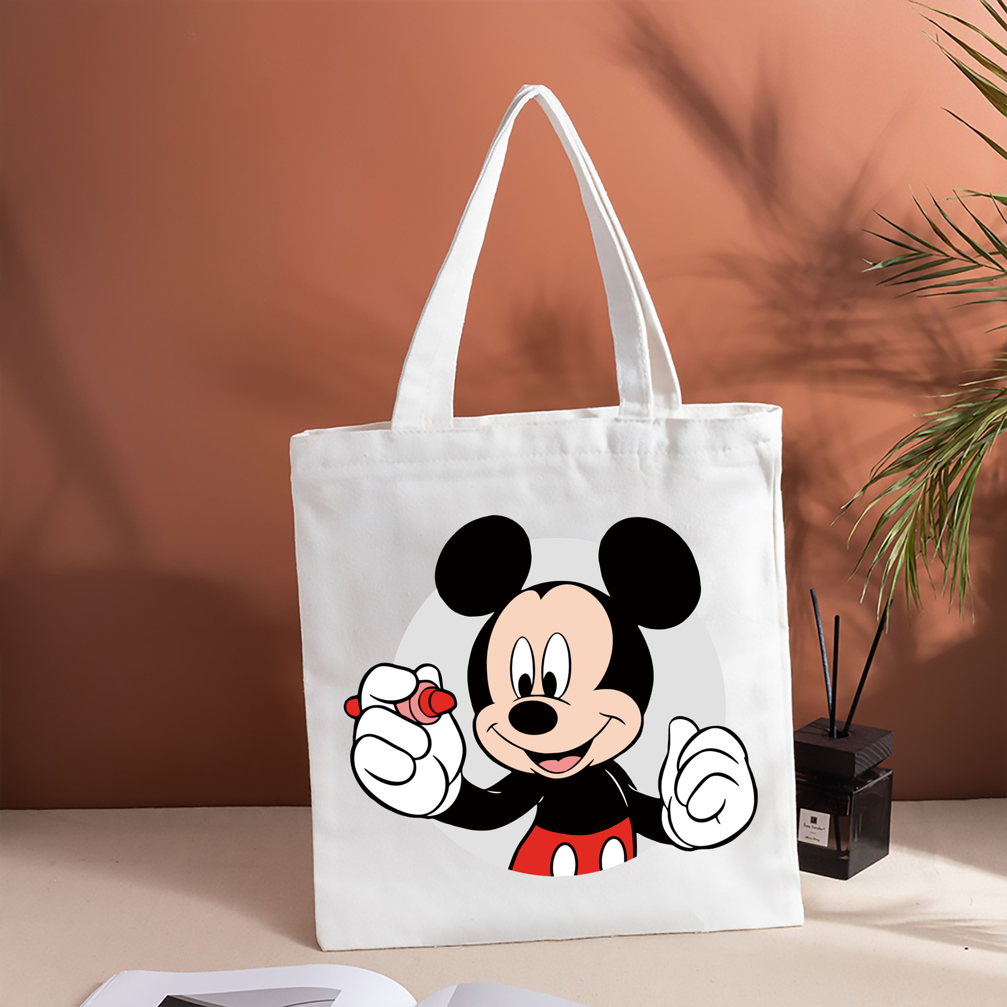 ミッキーマウス Mickey Mouse 縦型キャンバス生地手提げバッグ　トートバッグ