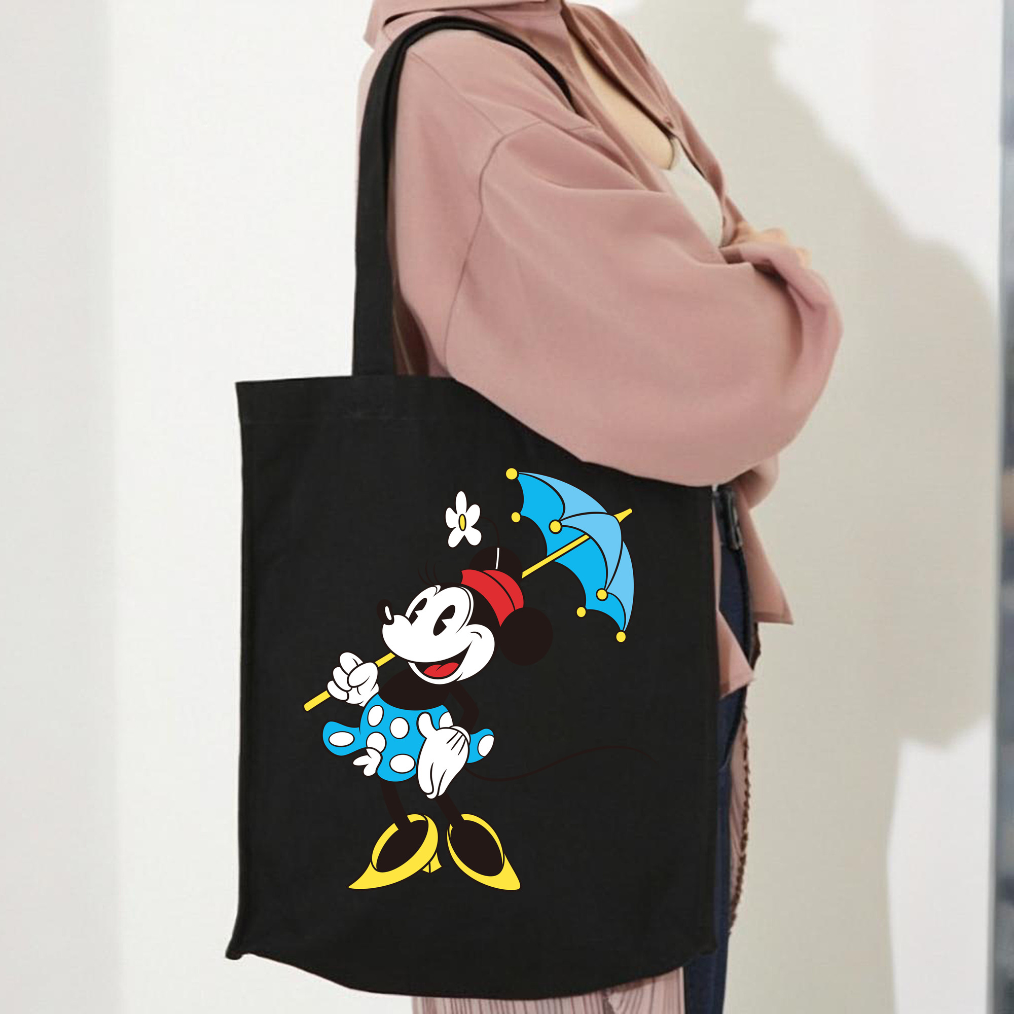 ミッキーマウス Mickey Mouse 縦型キャンバス生地手提げバッグ　トートバッグ