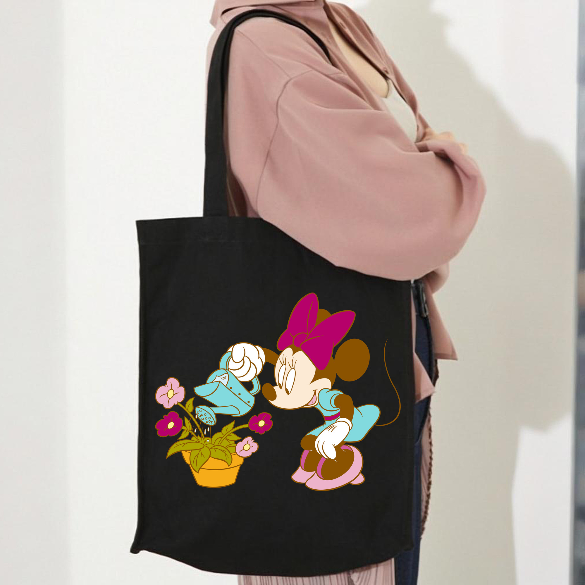 ミッキーマウス Mickey Mouse 縦型キャンバス生地手提げバッグ　トートバッグ