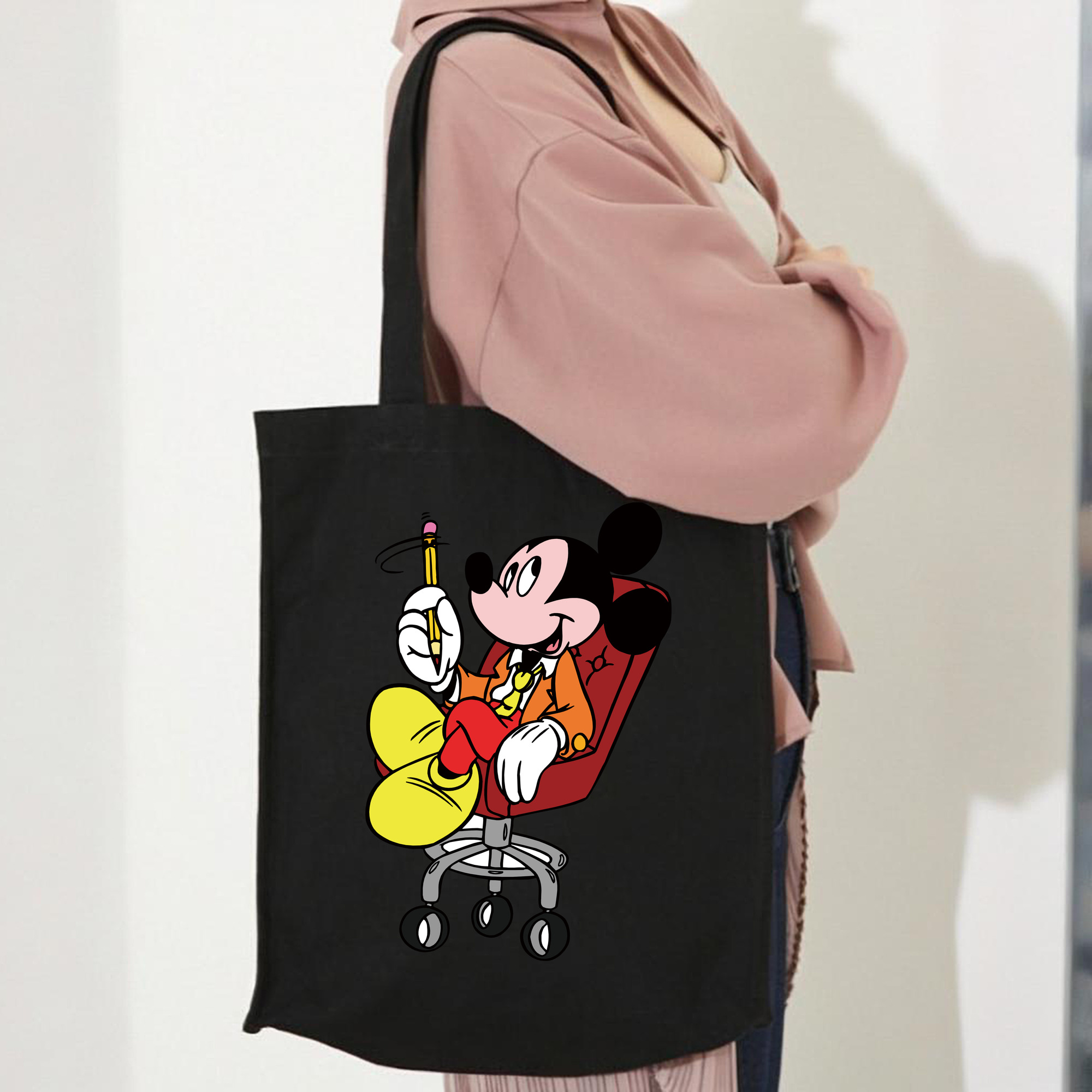 ミッキーマウス Mickey Mouse 縦型キャンバス生地手提げバッグ　トートバッグ