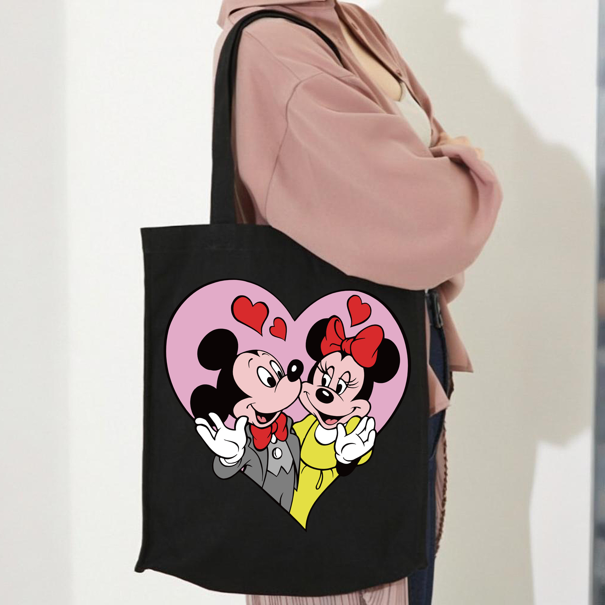 ミッキーマウス Mickey Mouse 縦型キャンバス生地手提げバッグ　トートバッグ