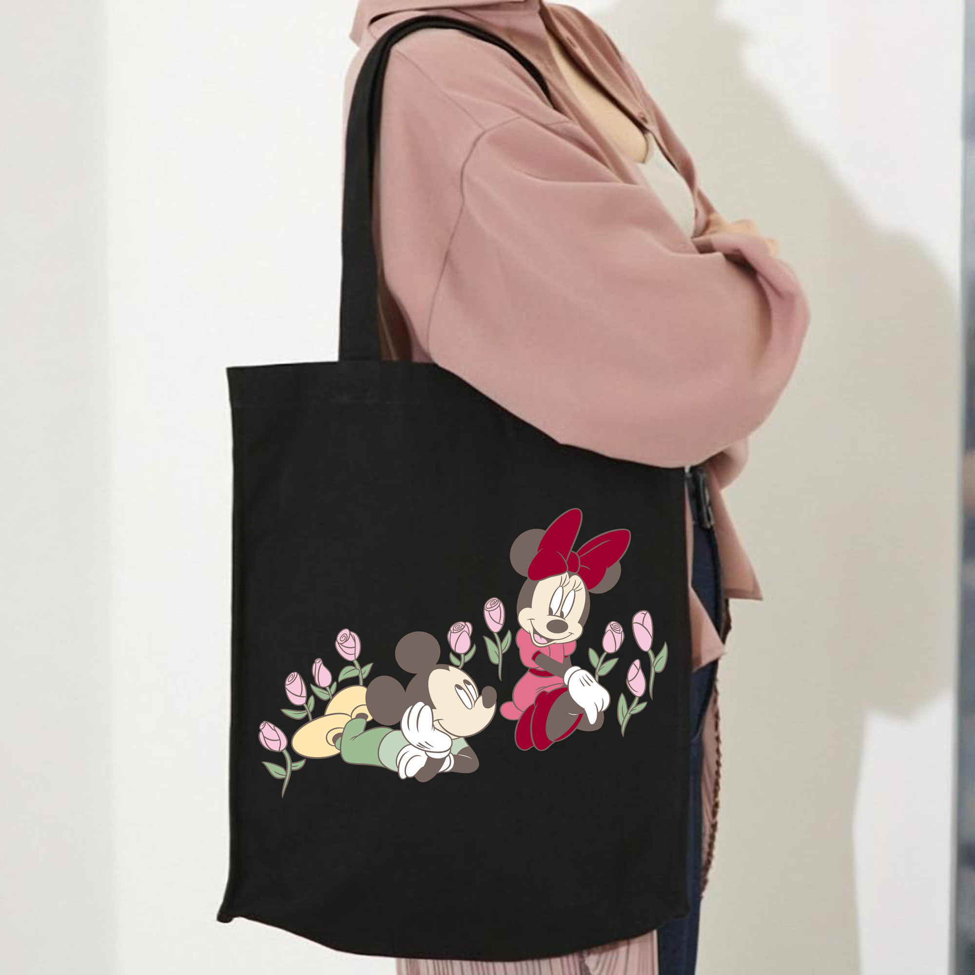 ミッキーマウス Mickey Mouse 縦型キャンバス生地手提げバッグ　トートバッグ