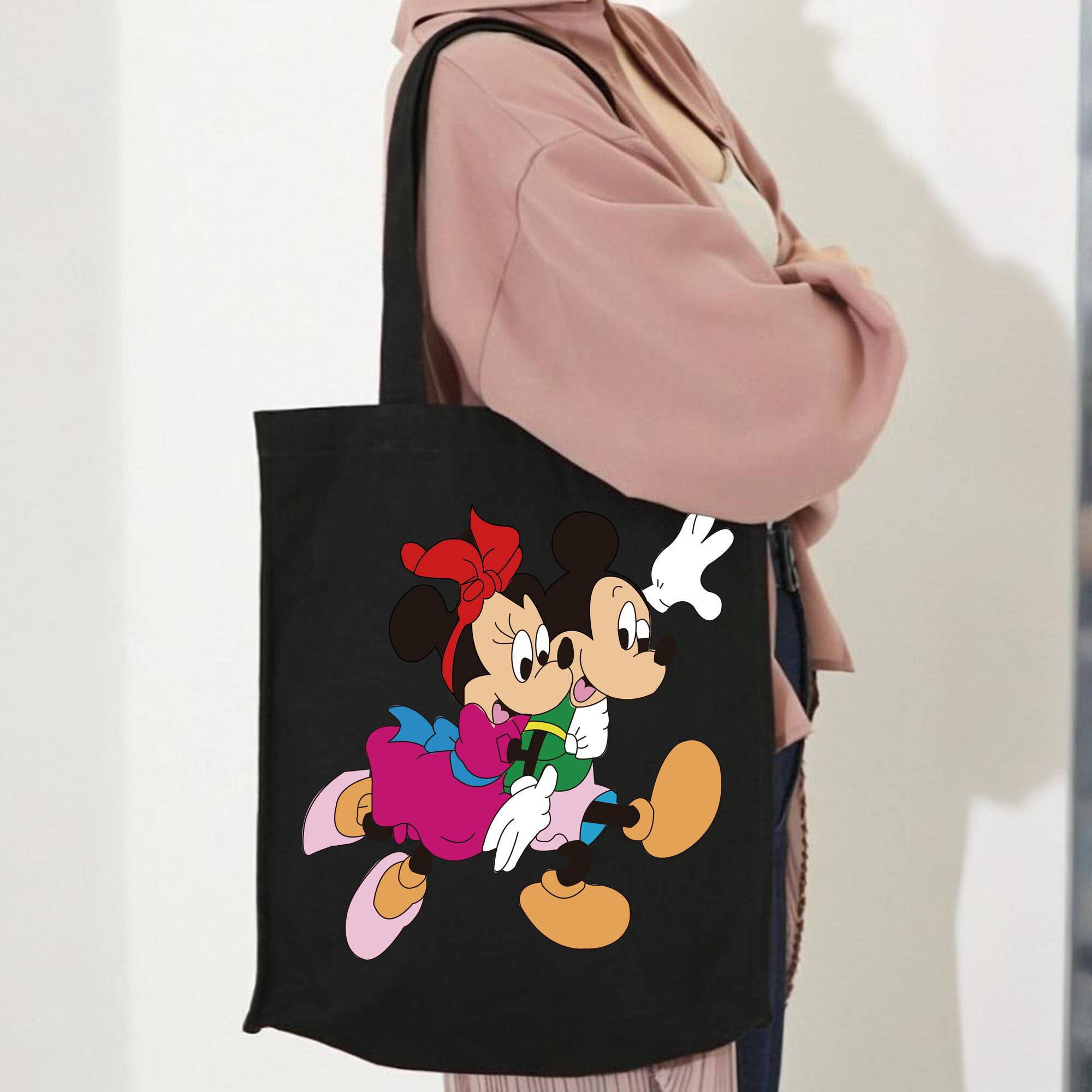 ミッキーマウス Mickey Mouse 縦型キャンバス生地手提げバッグ　トートバッグ