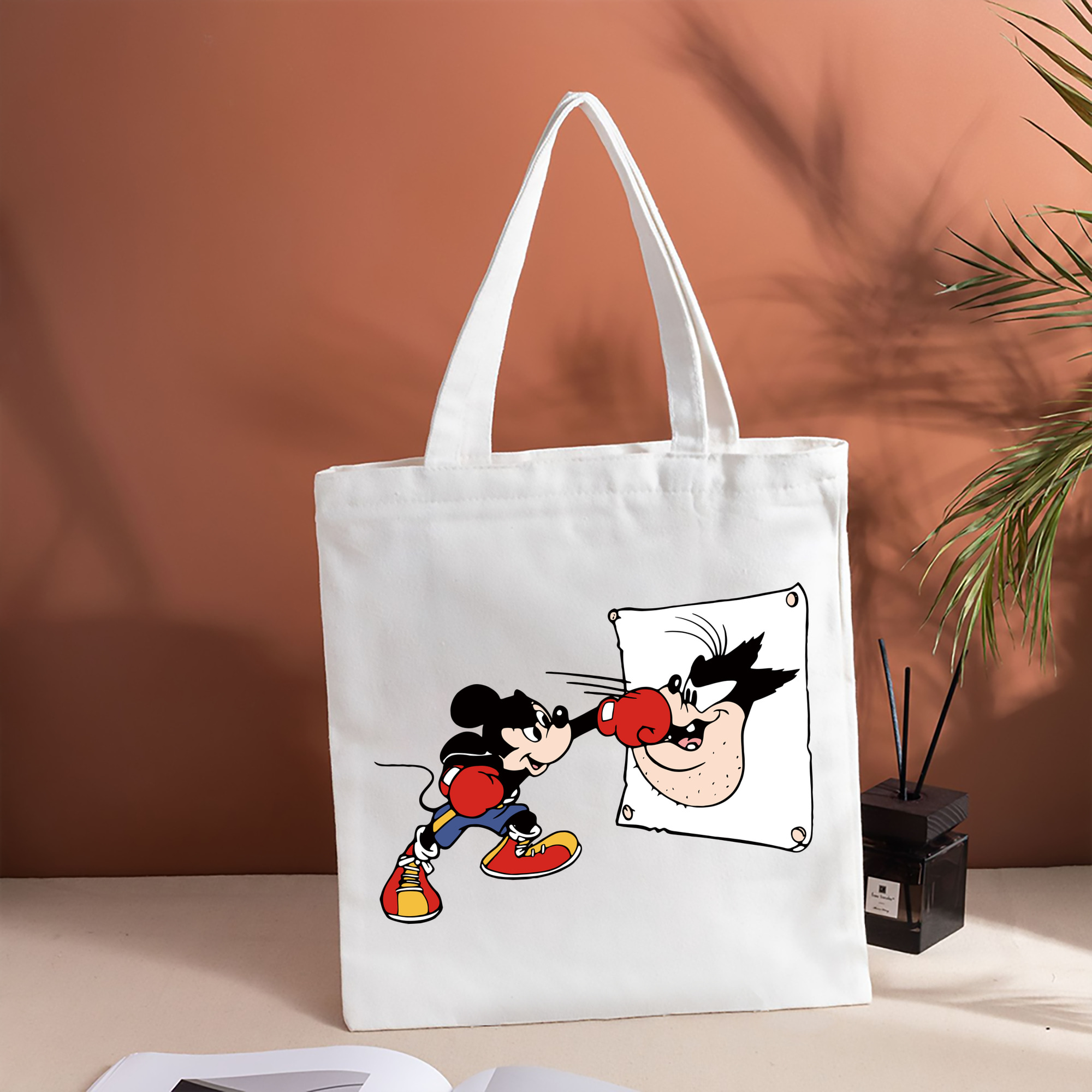 ミッキーマウス Mickey Mouse 縦型キャンバス生地手提げバッグ　トートバッグ