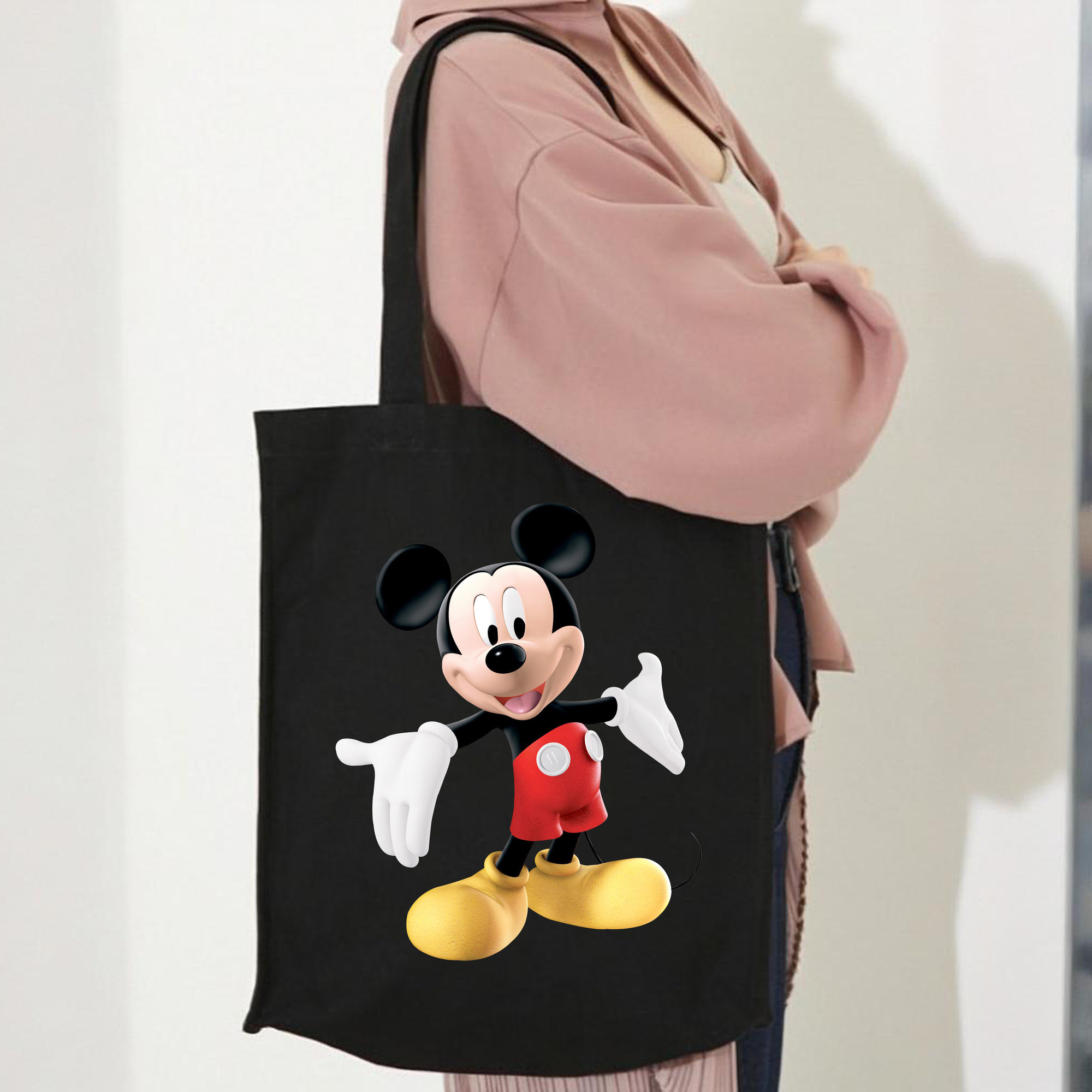 ミッキーマウス Mickey Mouse 縦型キャンバス生地手提げバッグ　トートバッグ