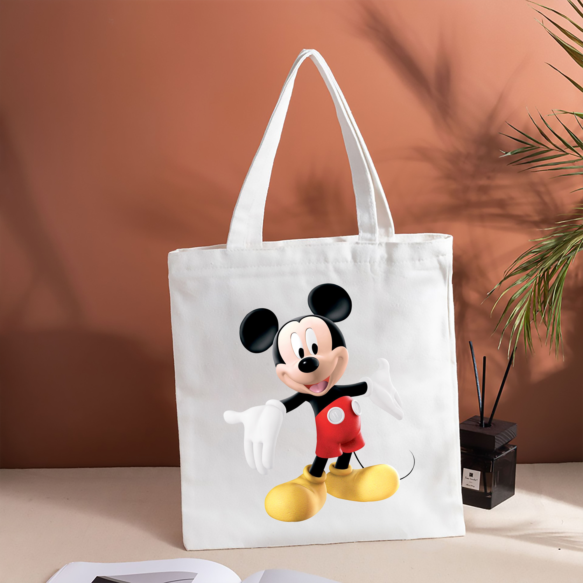 ミッキーマウス Mickey Mouse 縦型キャンバス生地手提げバッグ　トートバッグ