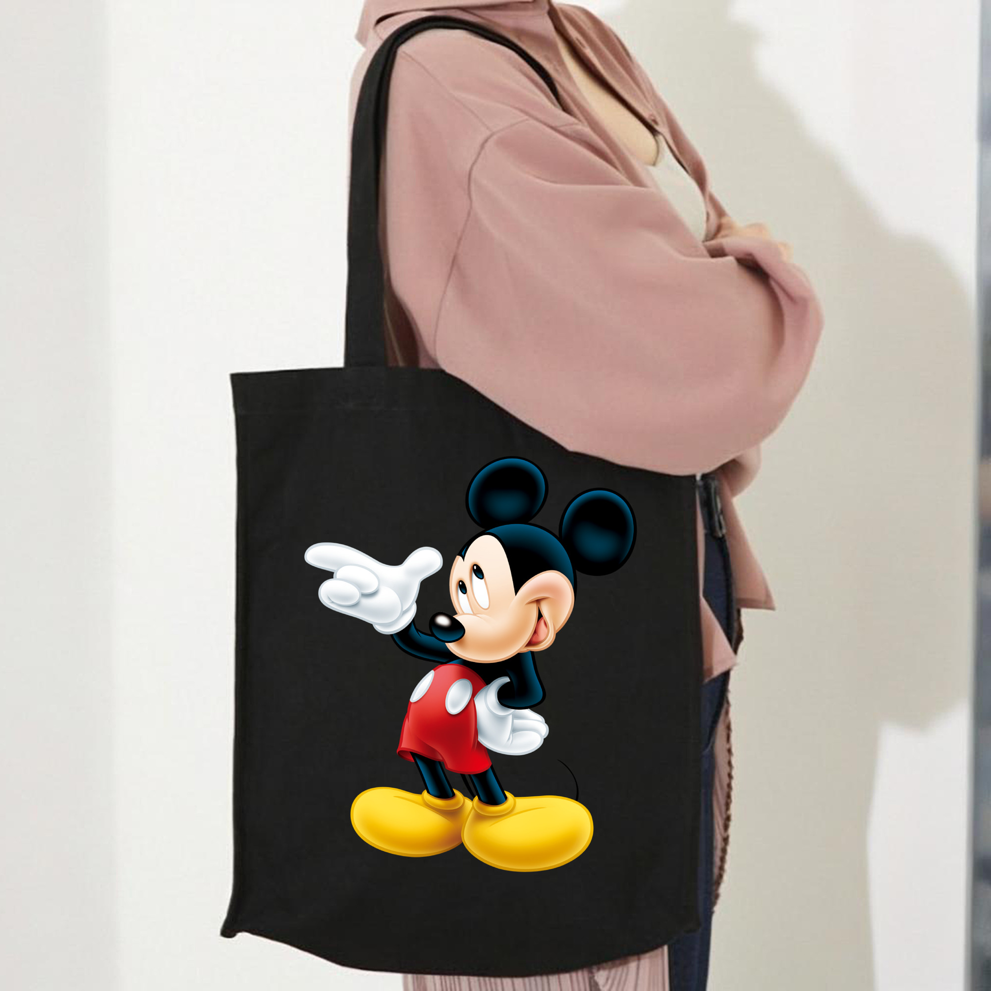 ミッキーマウス Mickey Mouse 縦型キャンバス生地手提げバッグ　トートバッグ