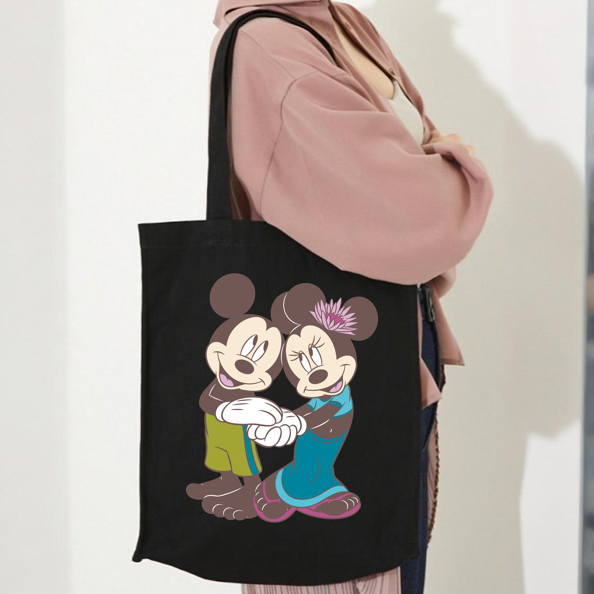 ミッキーマウス Mickey Mouse 縦型キャンバス生地手提げバッグ　トートバッグ