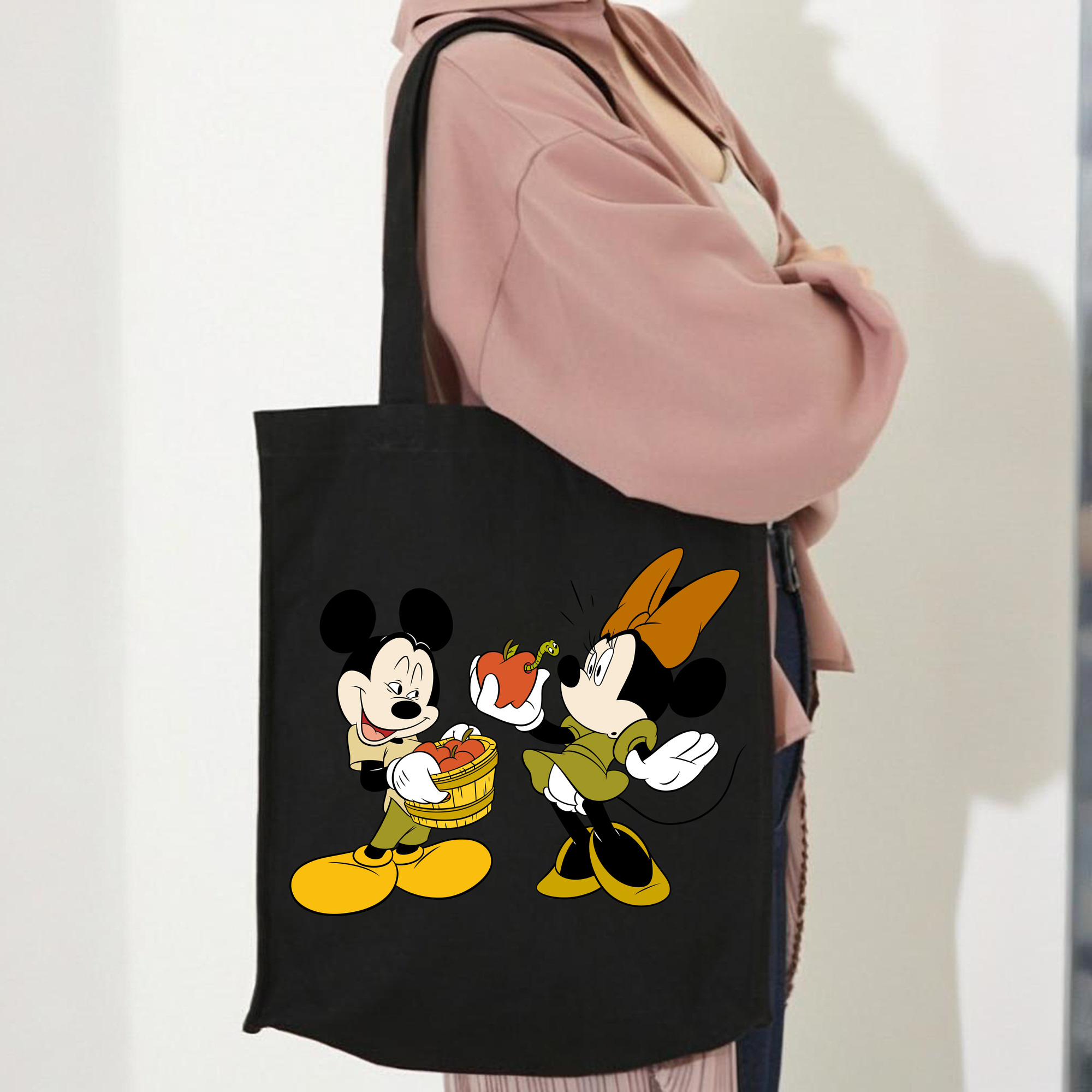 ミッキーマウス Mickey Mouse 縦型キャンバス生地手提げバッグ　トートバッグ