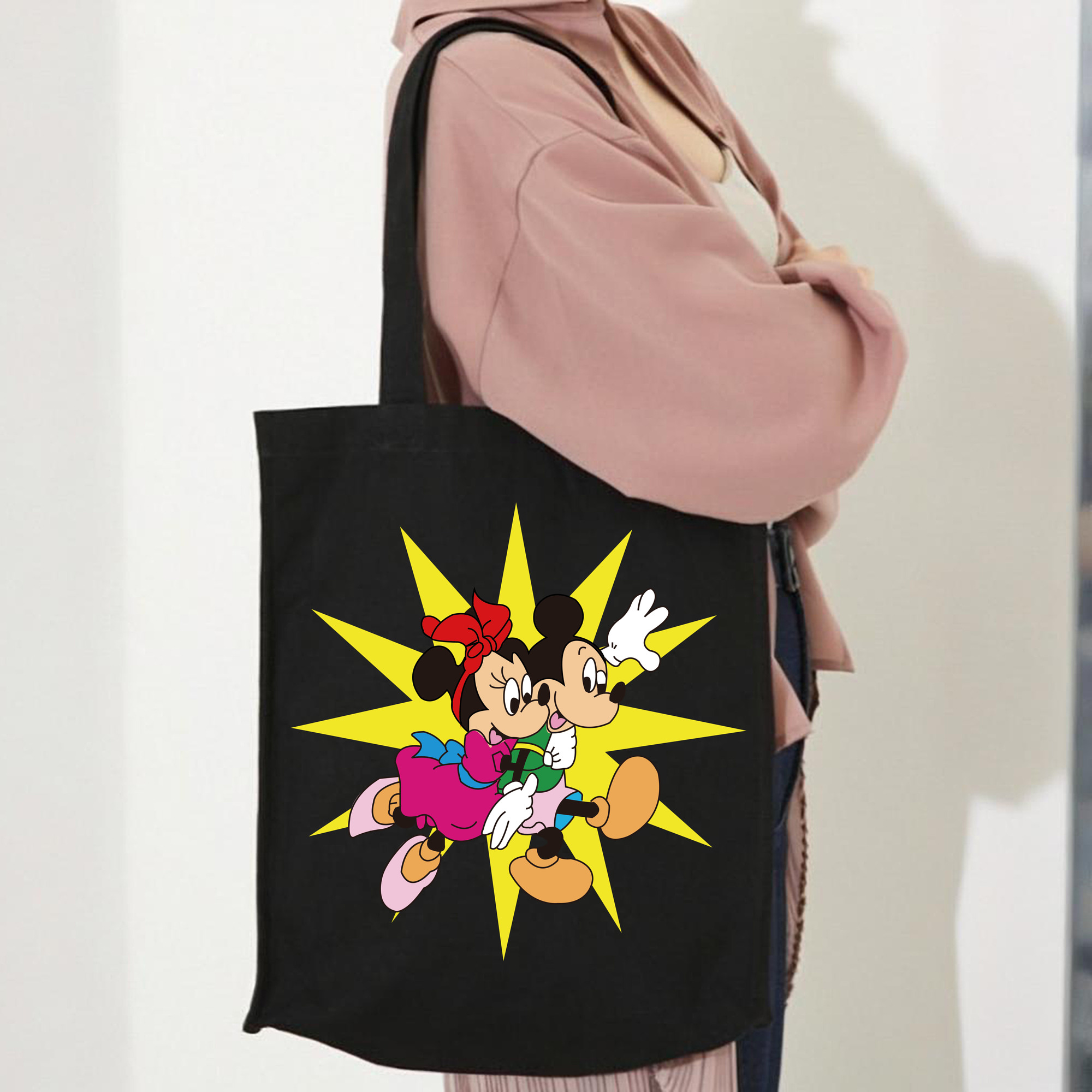 ミッキーマウス Mickey Mouse 縦型キャンバス生地手提げバッグ　トートバッグ